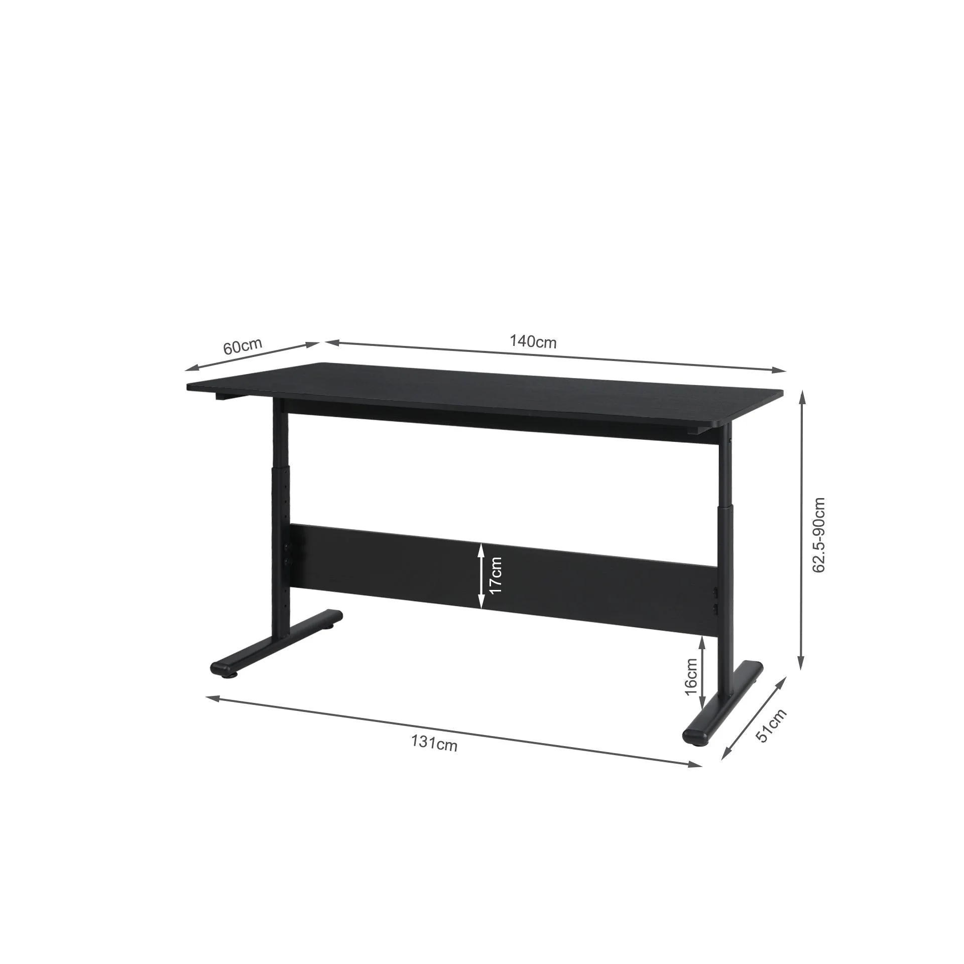Hector 140cm Height-Adjustable Computer Desk - Black - Image 7