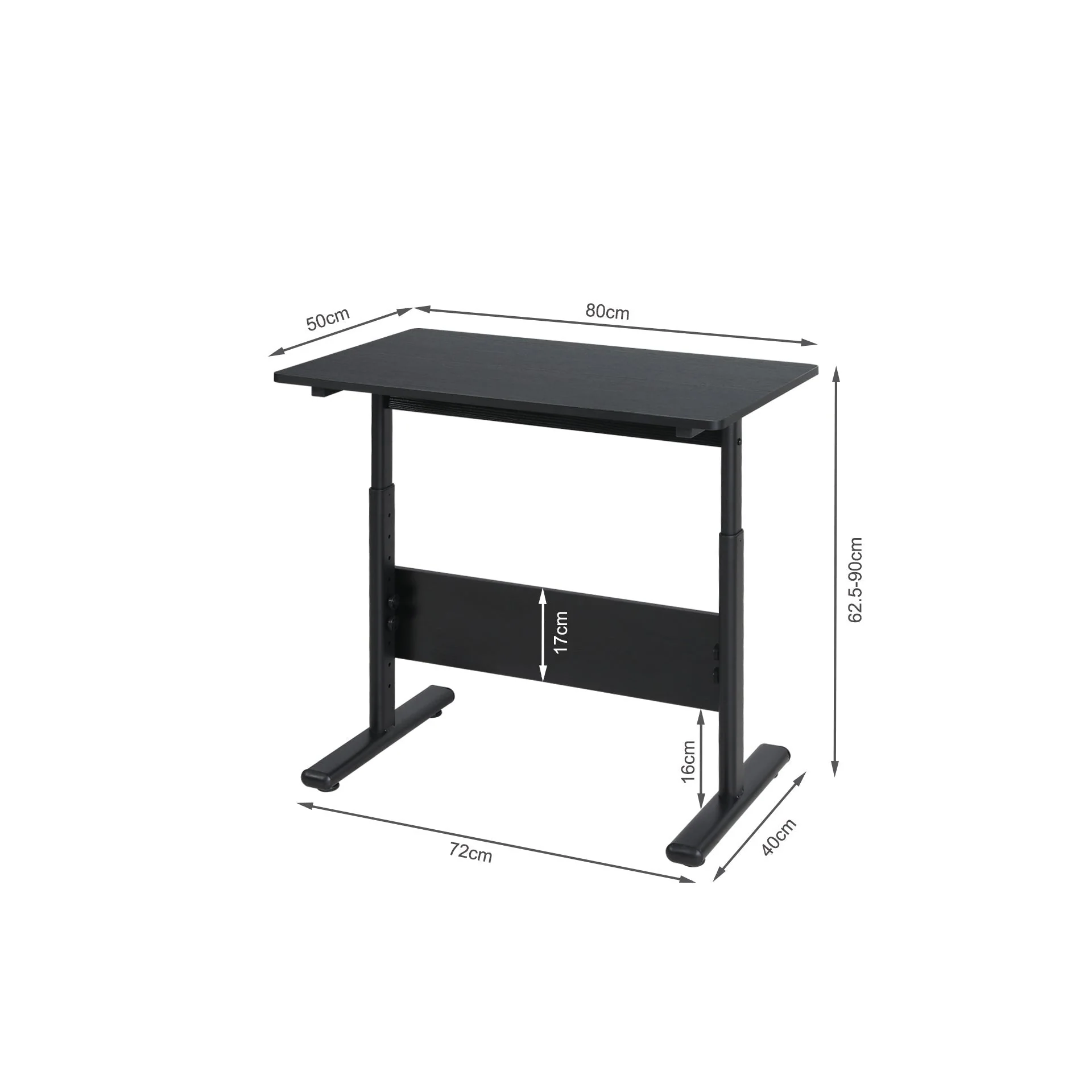 Hector 80cm Height-Adjustable Computer Desk - Black - Image 12