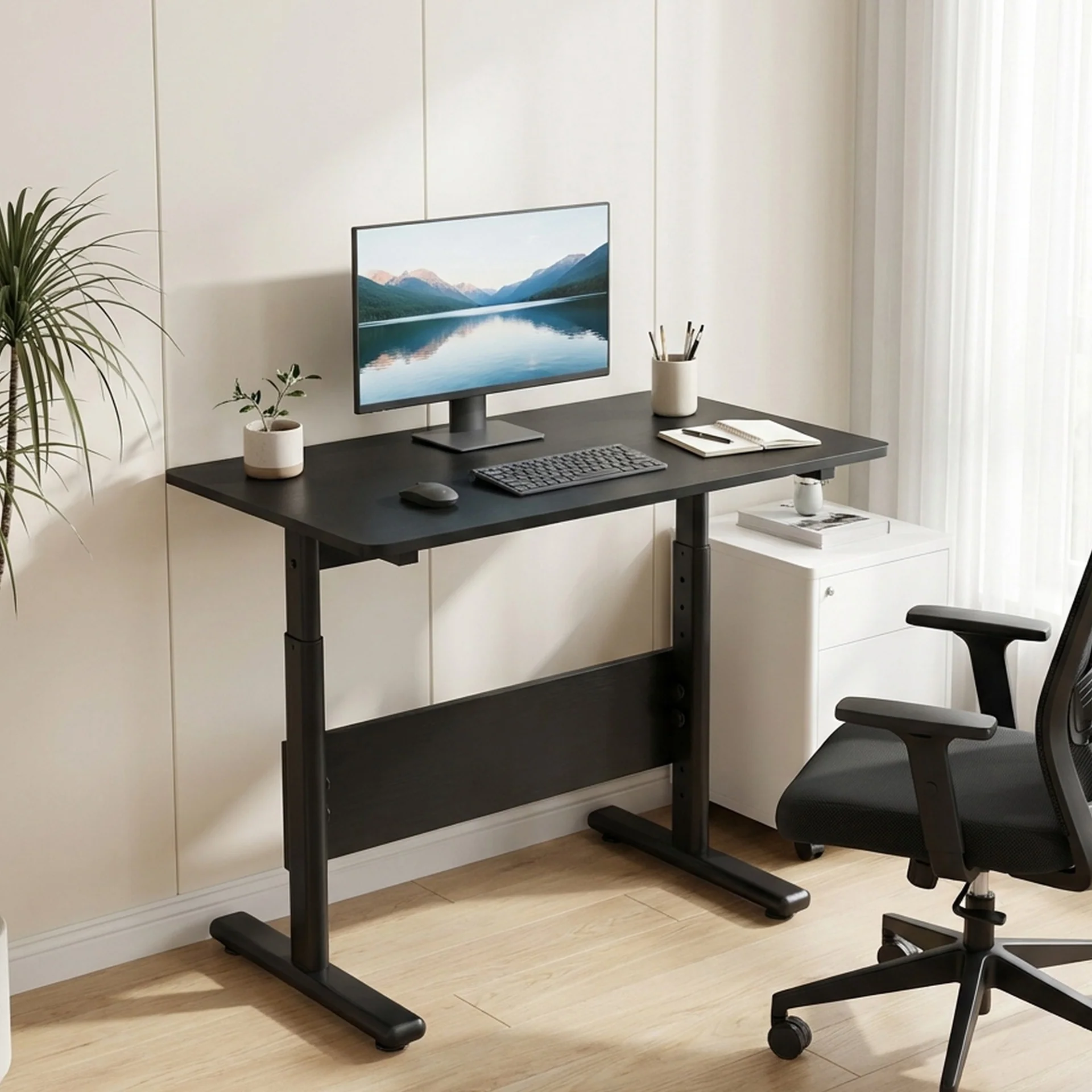 Hector 80cm Height-Adjustable Computer Desk - Black - Image 2