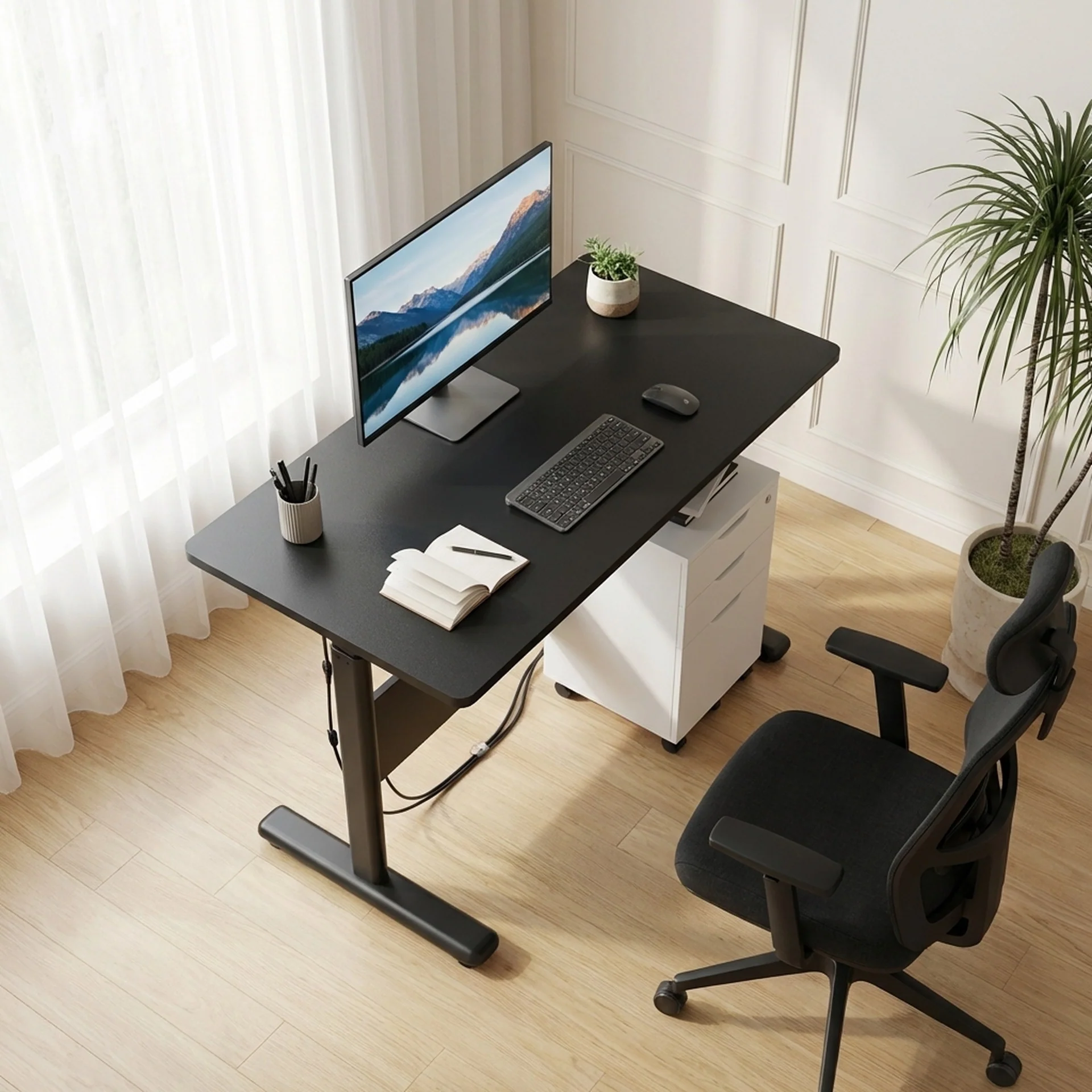 Hector 80cm Height-Adjustable Computer Desk - Black - Image 3