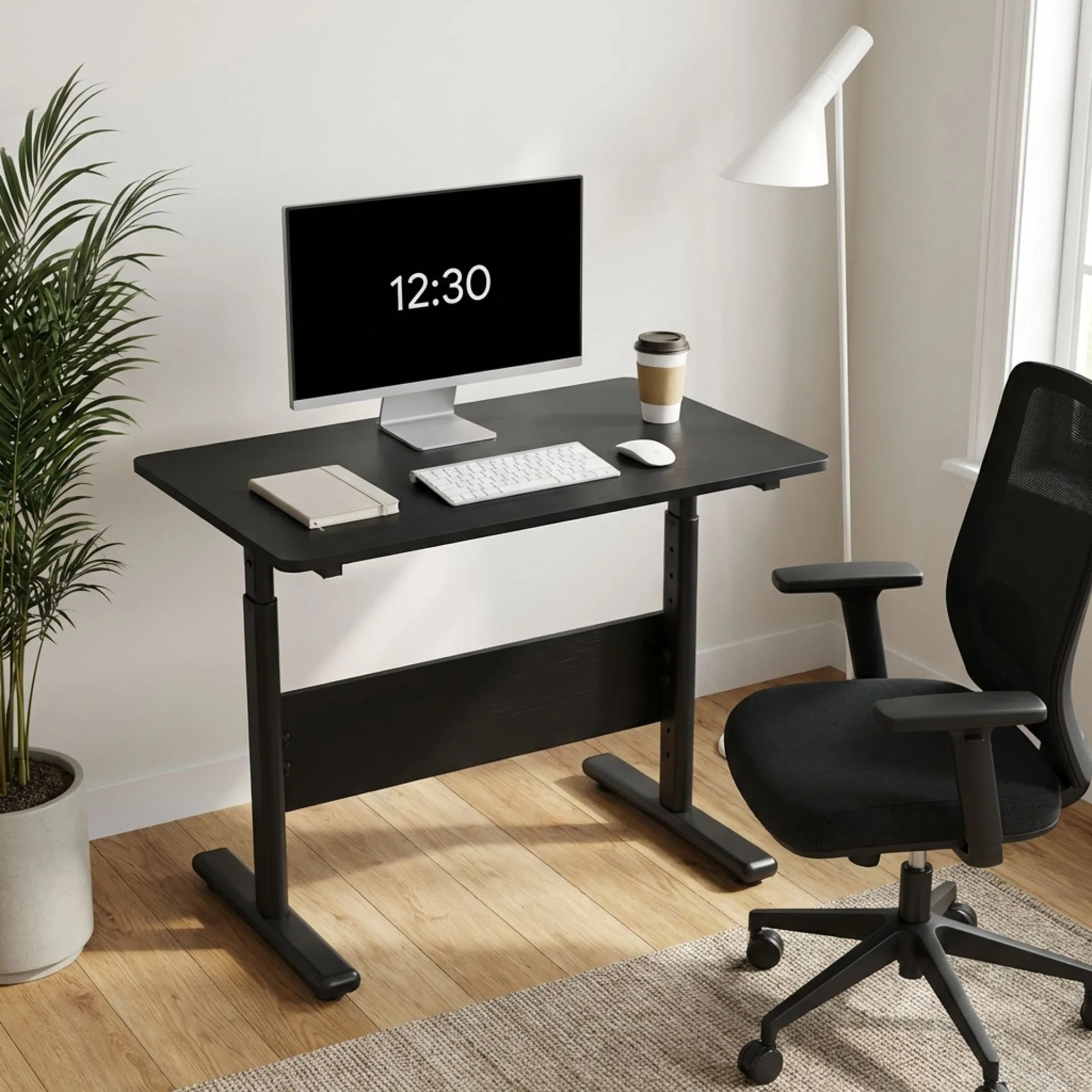Hector 80cm Height-Adjustable Computer Desk - Black - Image 5