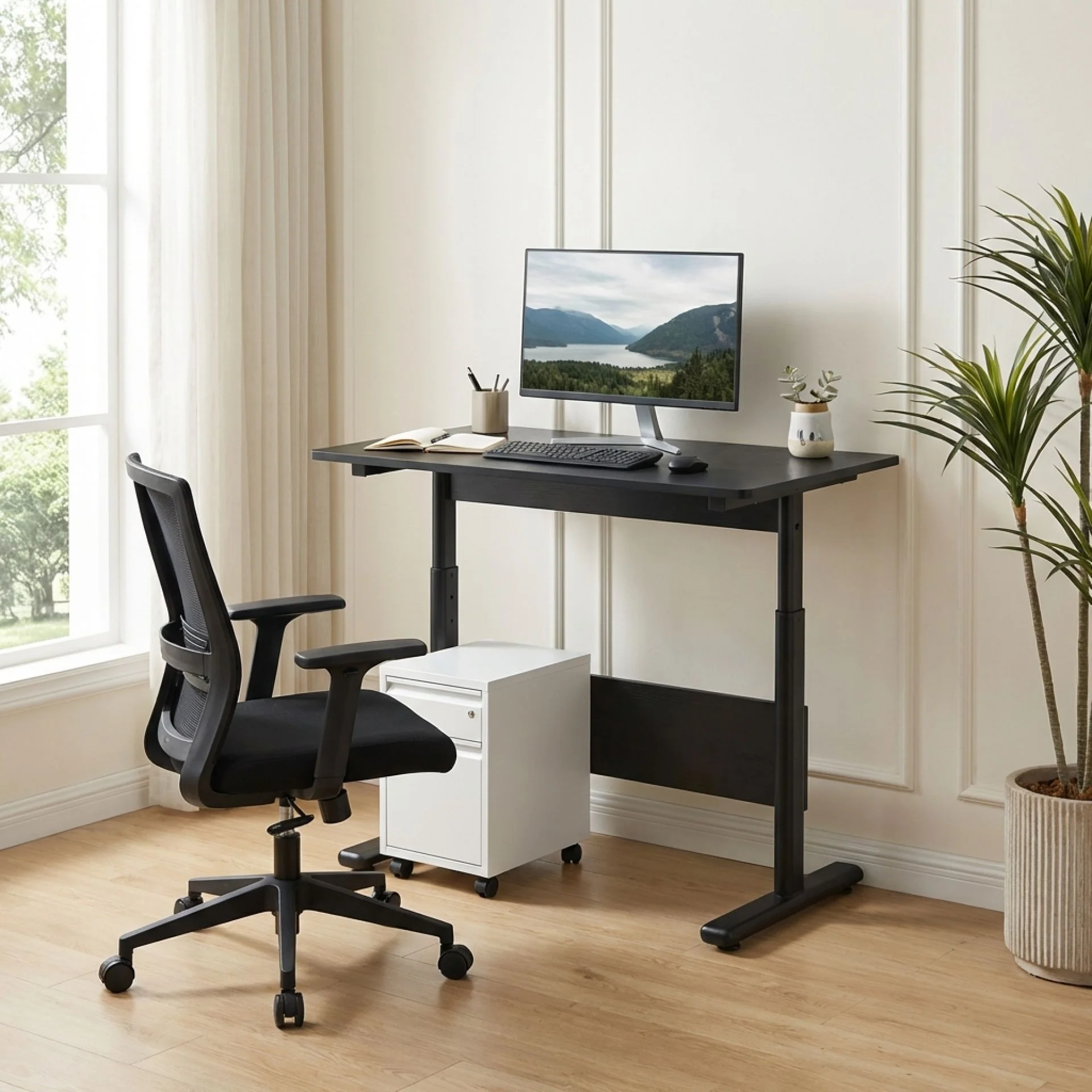 Hector 80cm Height-Adjustable Computer Desk - Black - Image 6