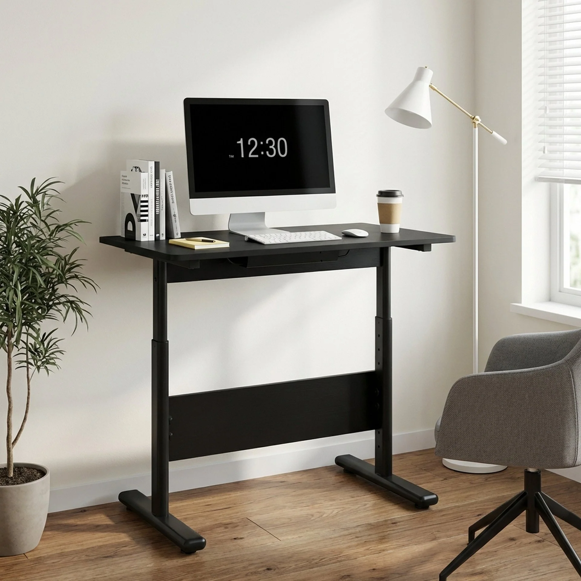 Hector 80cm Height-Adjustable Computer Desk - Black - Image 7