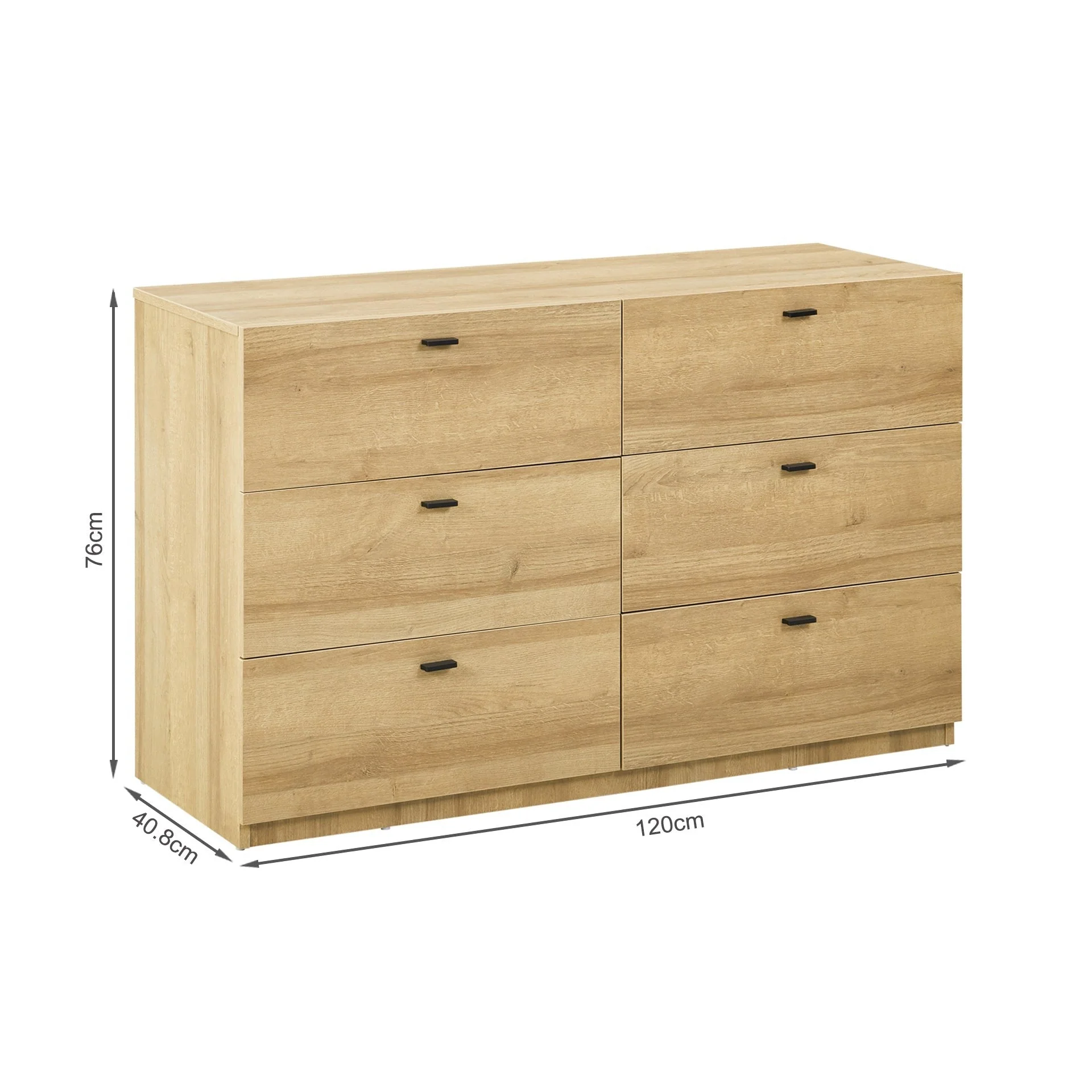 Hekla Low Boy 6 Drawer Chest Dresser - Oak - Image 7