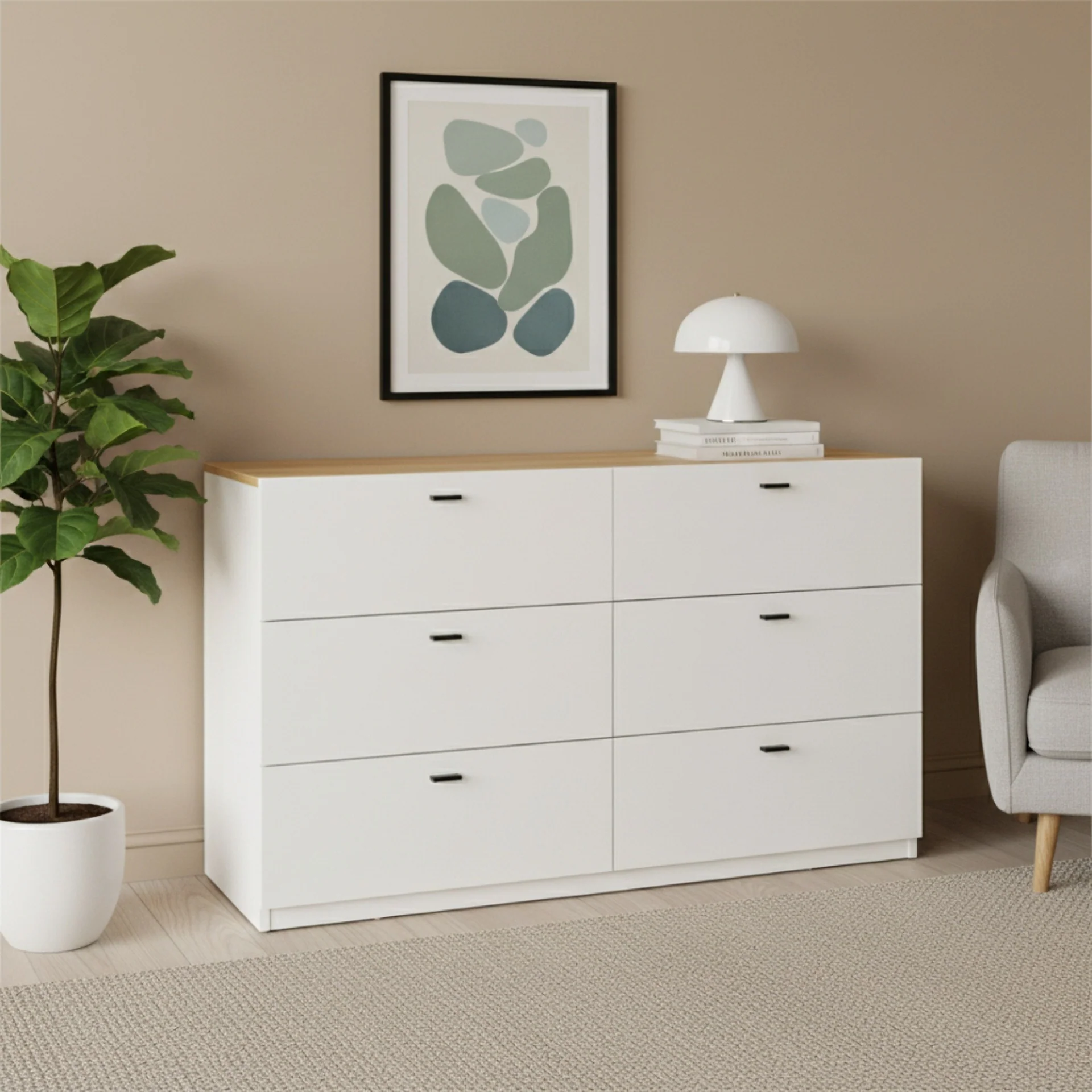 Hekla Low Boy 6 Drawer Chest Dresser - White - Image 13
