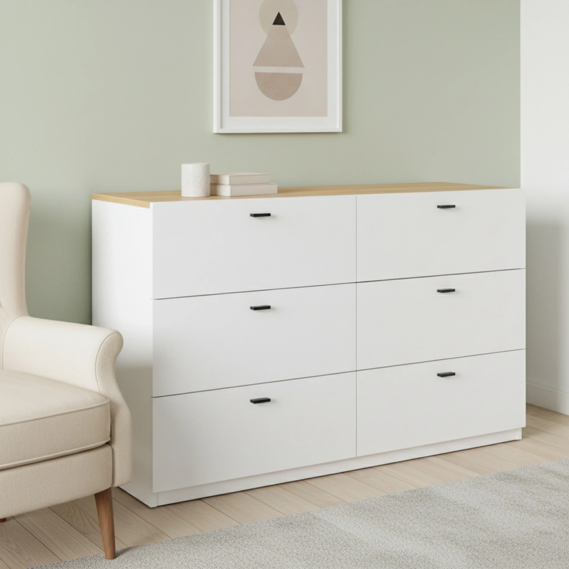 Hekla Low Boy 6 Drawer Chest Dresser - White - Image 14