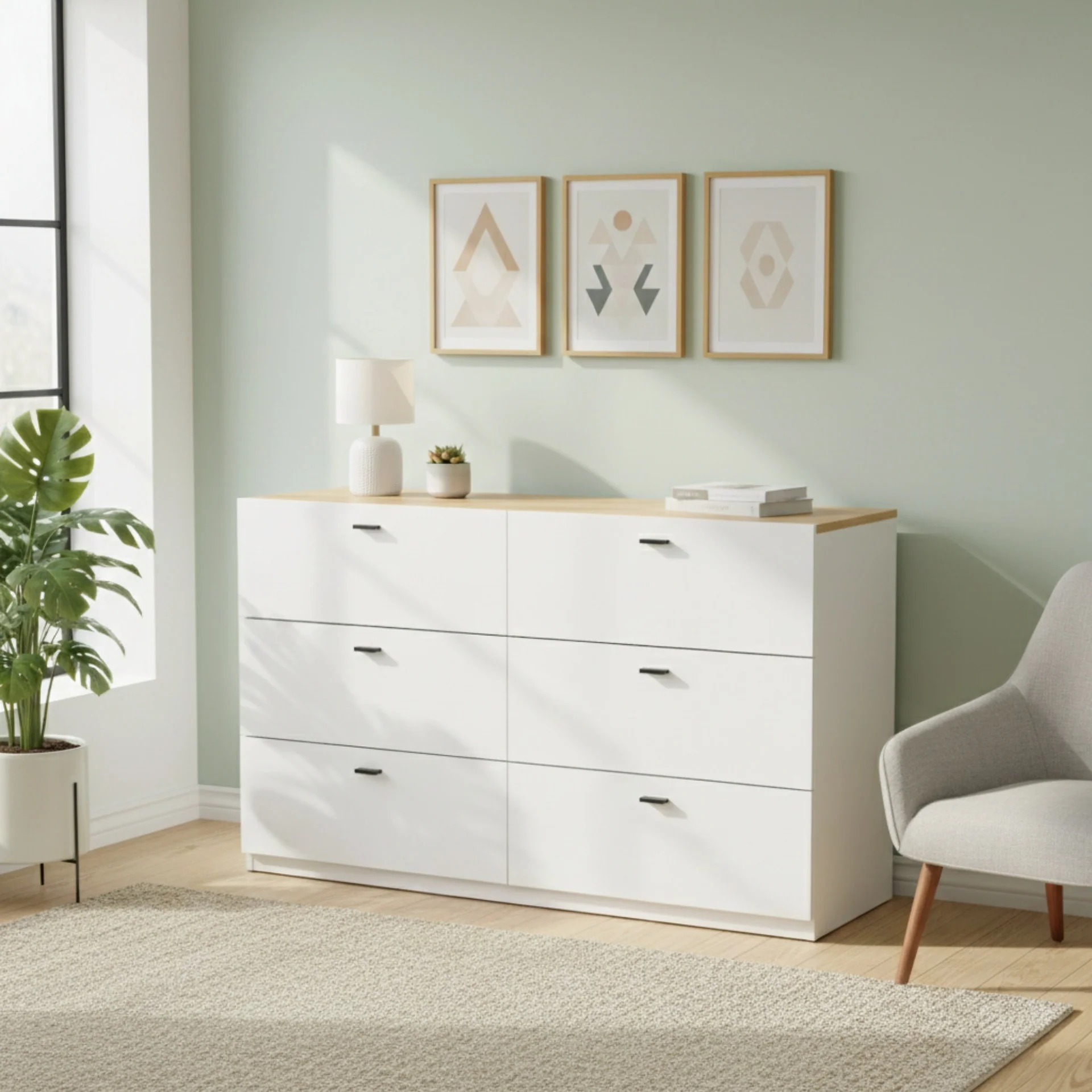 Hekla Low Boy 6 Drawer Chest Dresser - White - Image 16