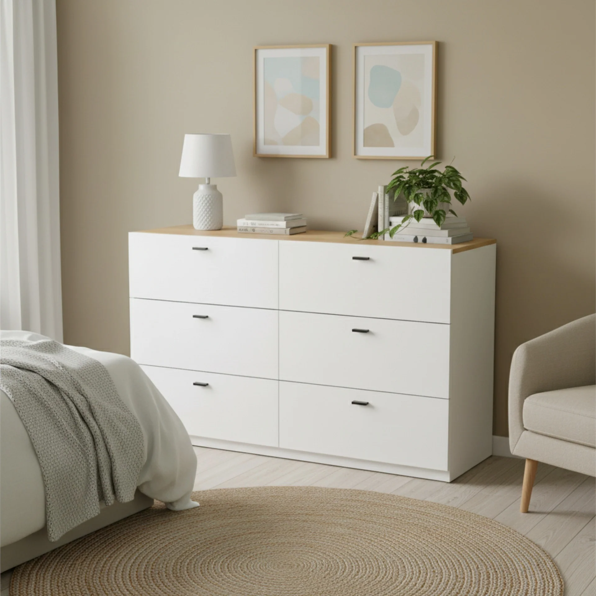 Hekla Low Boy 6 Drawer Chest Dresser - White - Image 3
