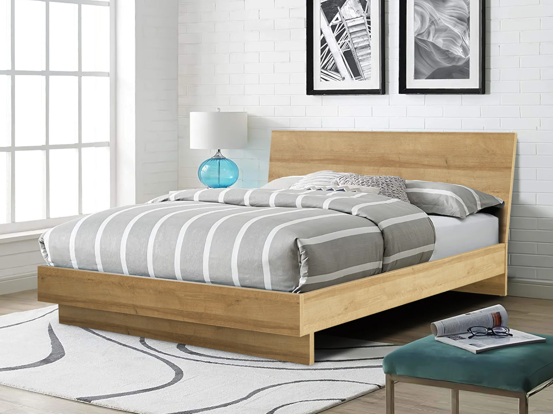 Hekla Queen Wooden Bed Frame - Oak - Image 3