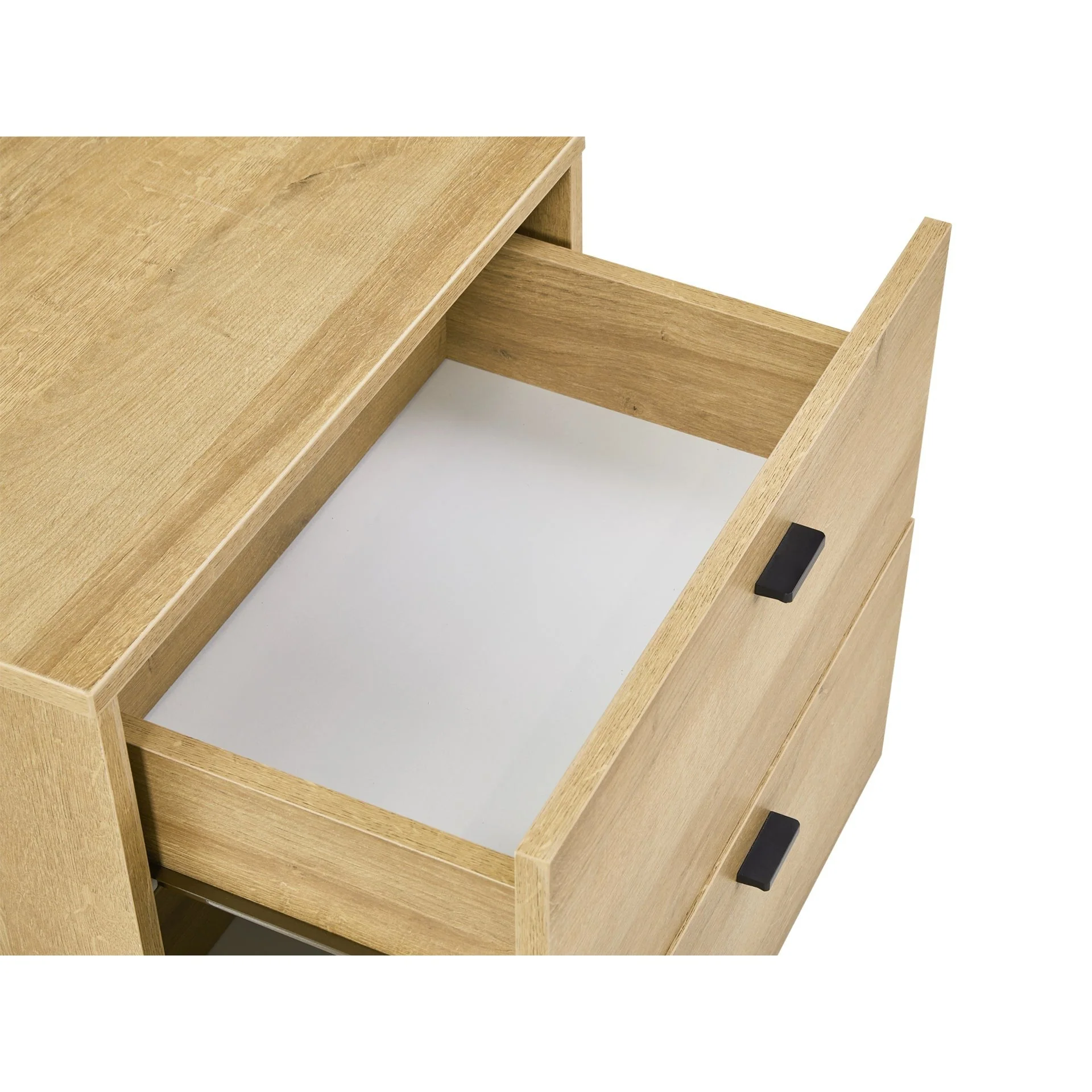 Hekla Wooden Bedside Table Nightstand with 2 Drawers - Oak - Image 6