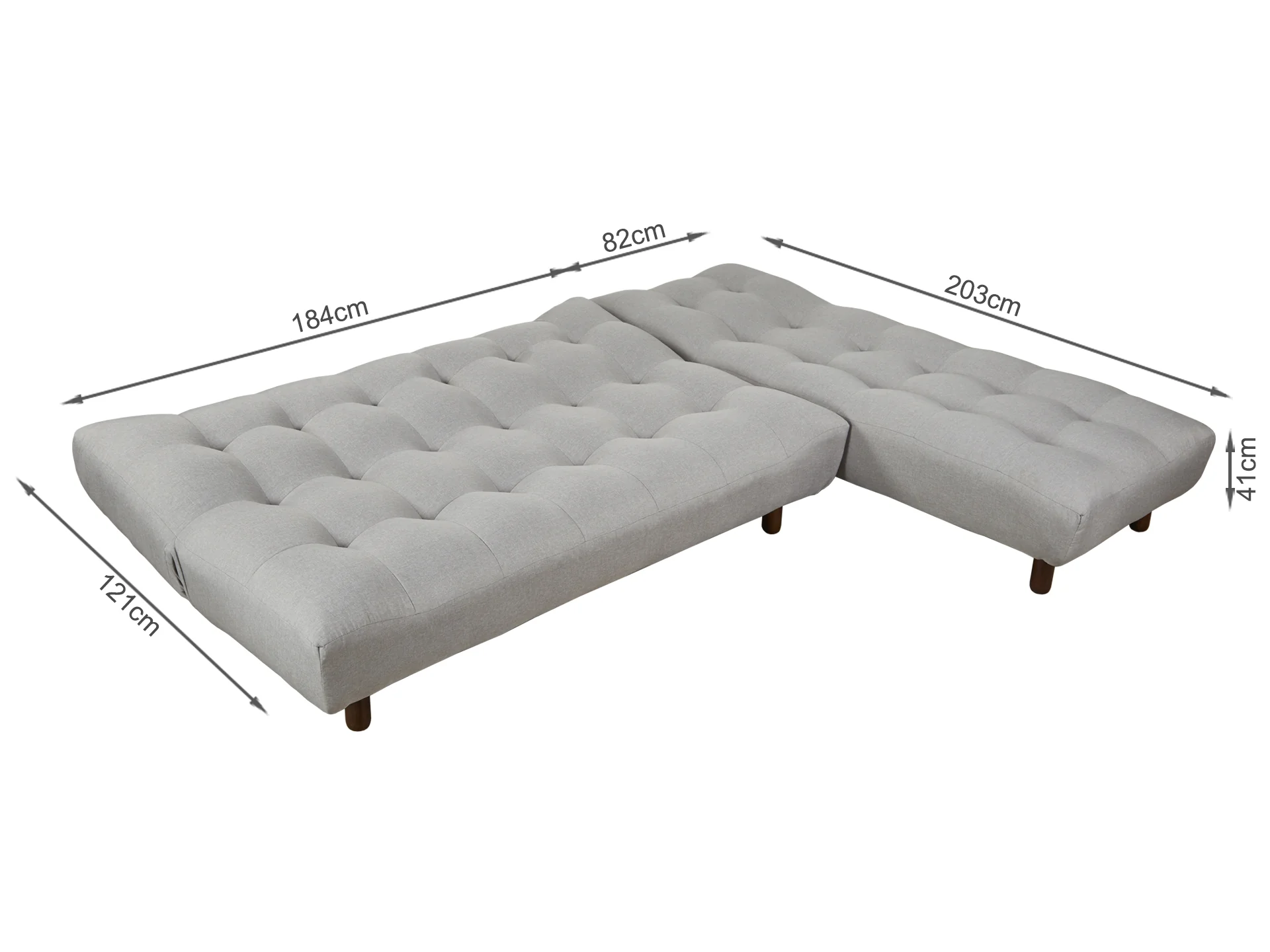 Helena 3 Seater Fabric Sofa Bed Futon with Chaise - Light Grey - Image 8