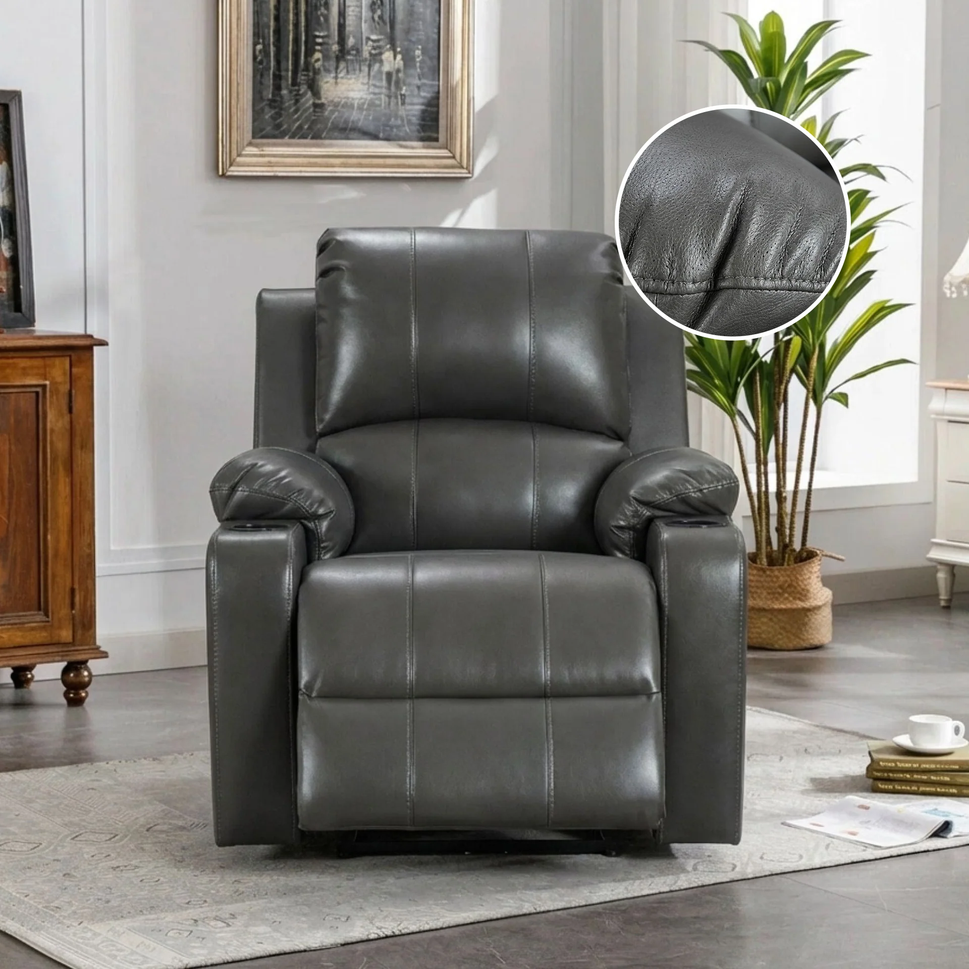 Henley Air Leather Electric 1 Seater Recliner Sofa - Grey - Image 2