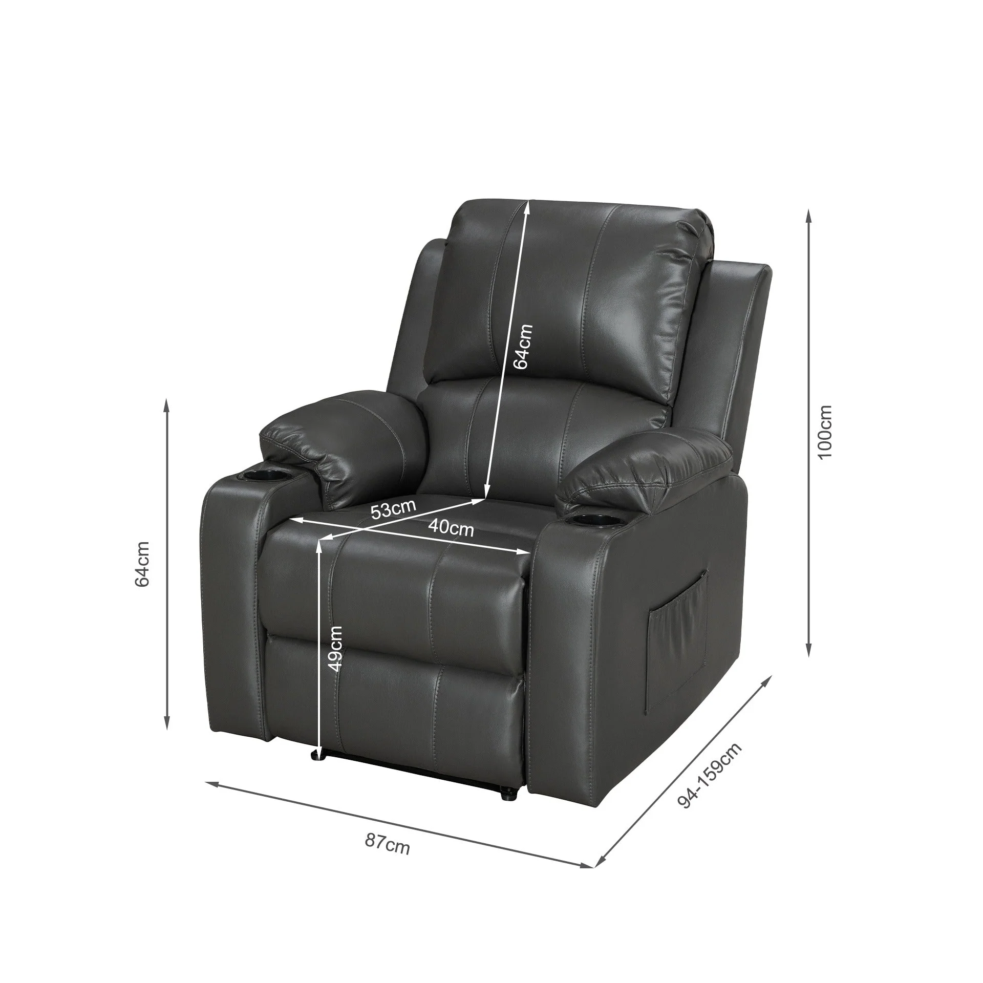 Henley Air Leather Electric 1 Seater Recliner Sofa - Grey - Image 9