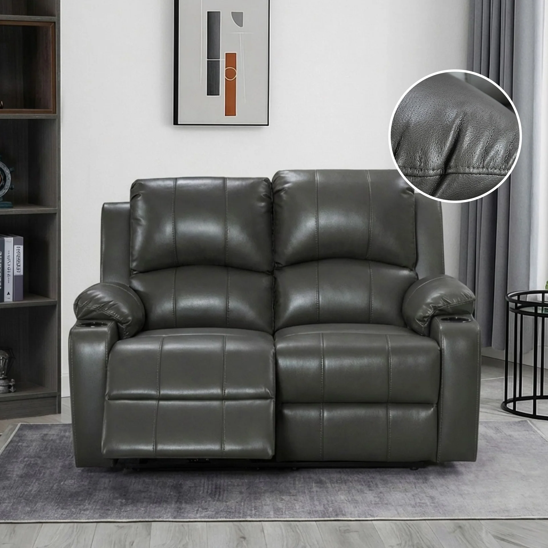 Henley Air Leather Electric 2 Seater Recliner Sofa - Grey - Image 2