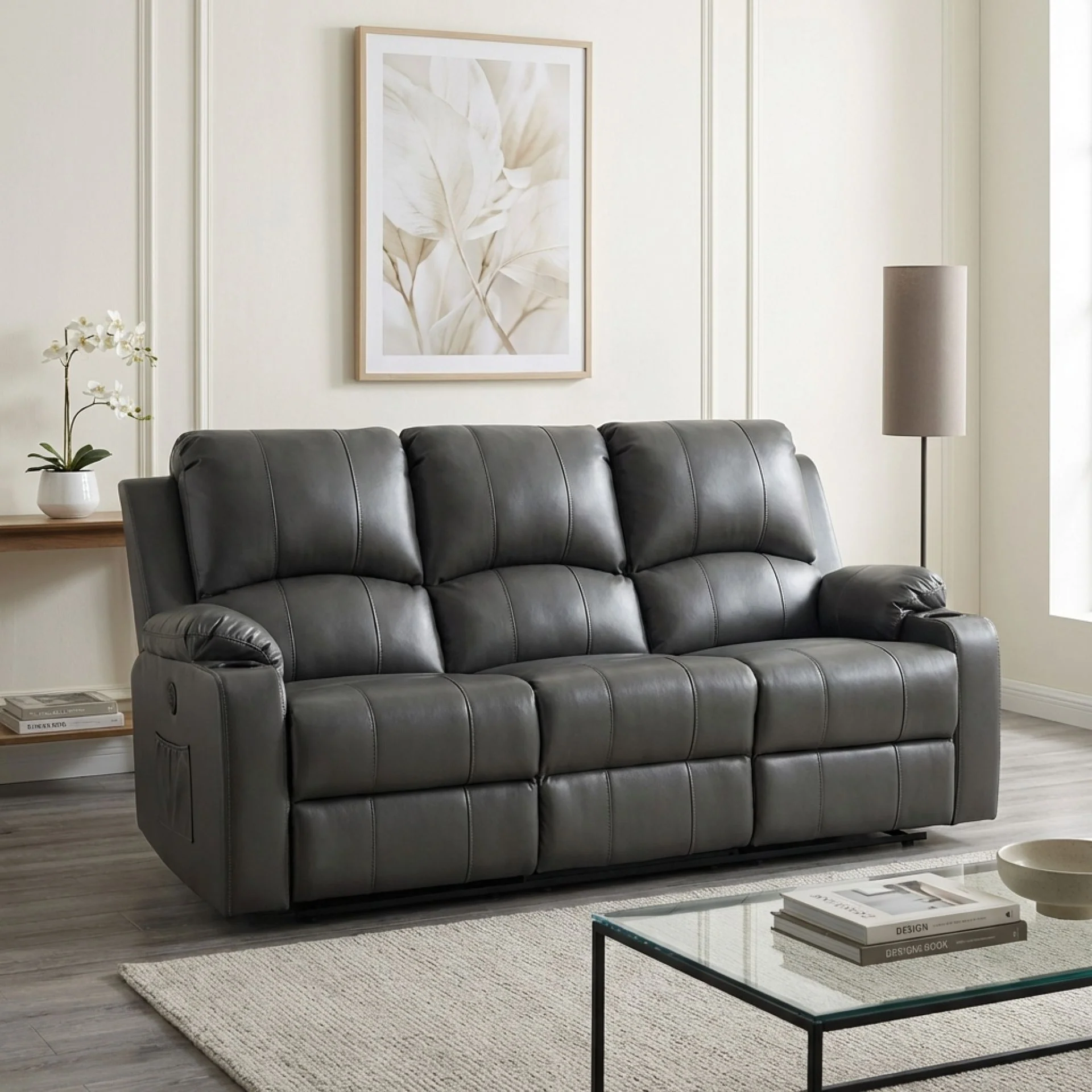 Henley Air Leather Electric 3 Seater Recliner Sofa - Grey - Image 4