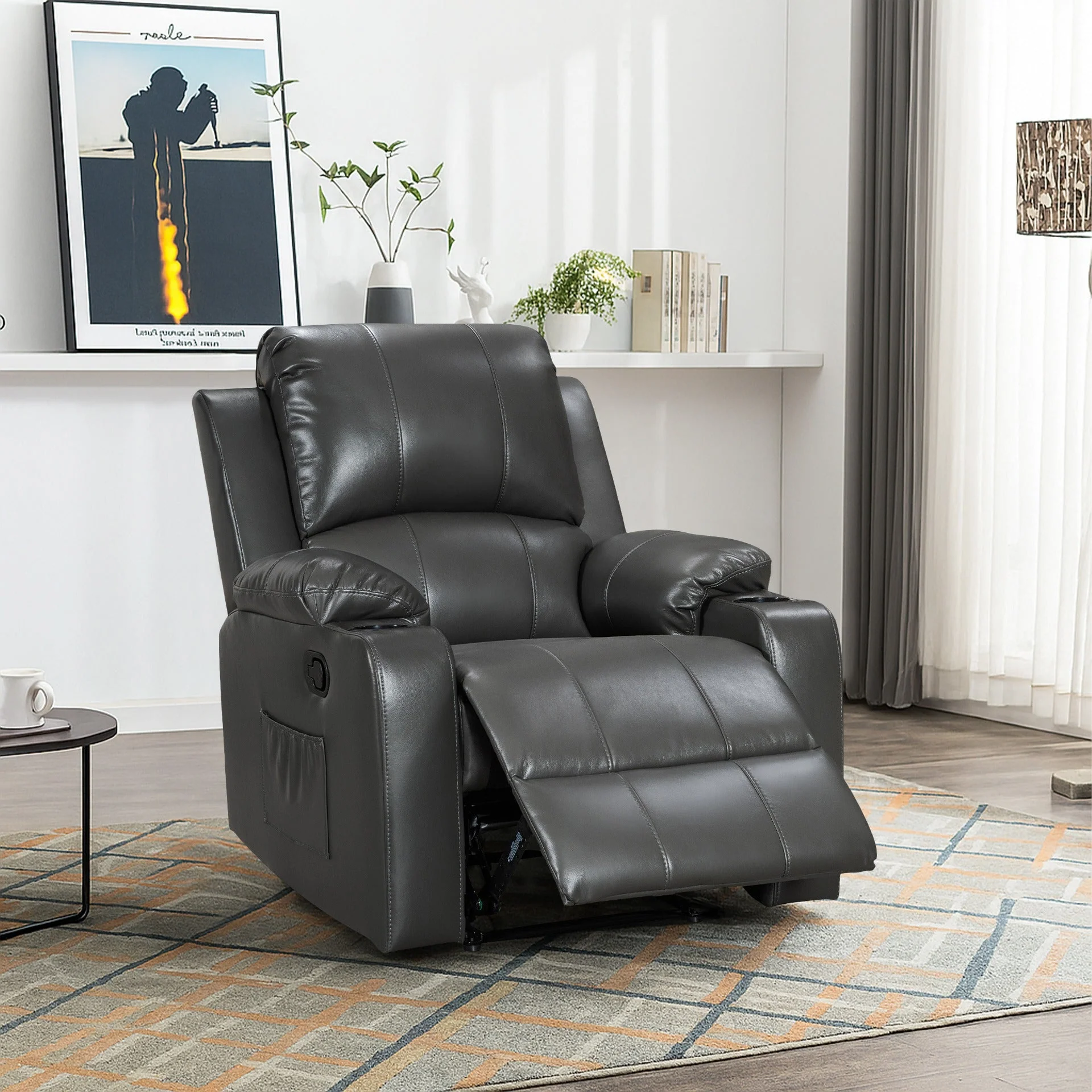 Henley Air Leather Manual 1 Seater Recliner Sofa - Grey