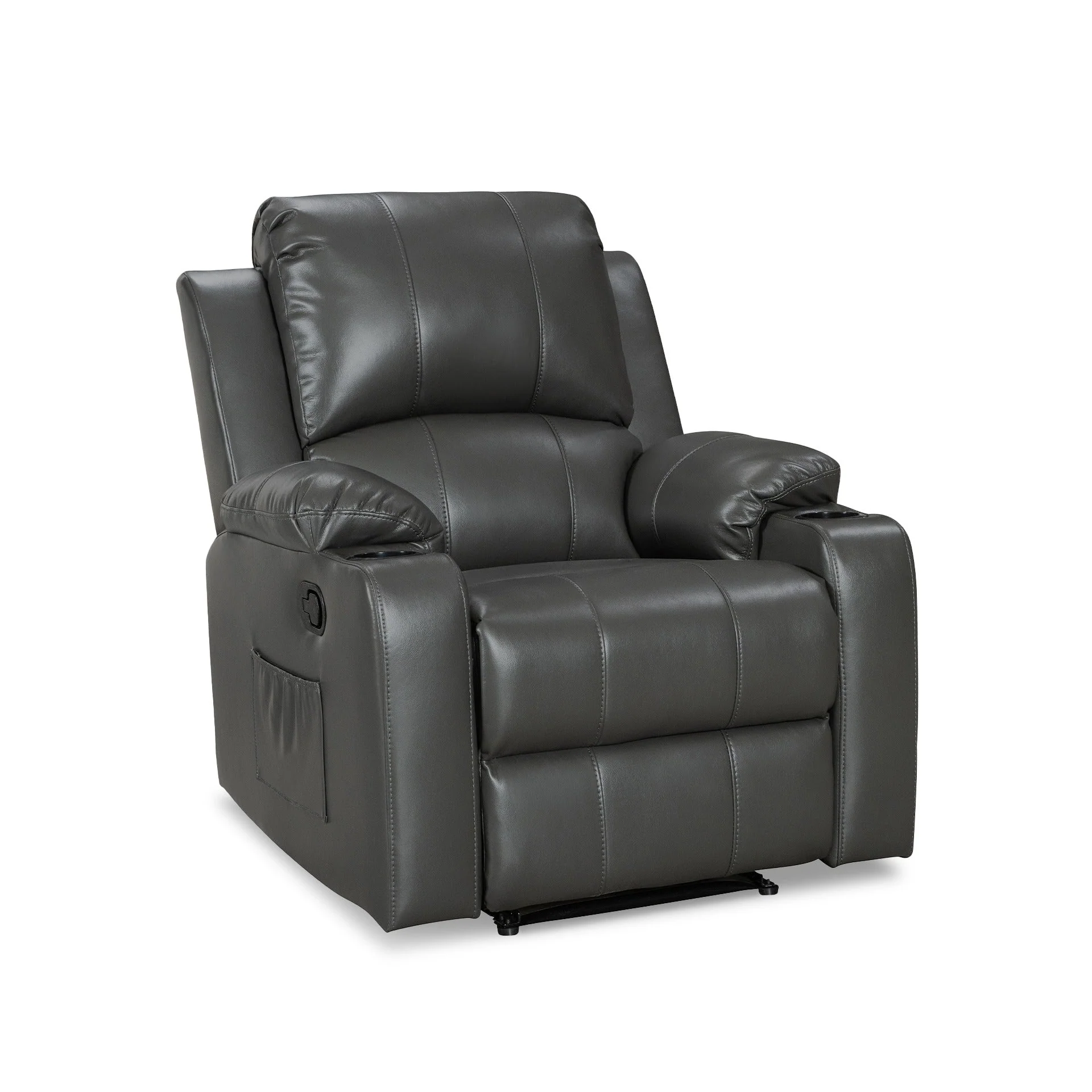Henley Air Leather Manual 1 Seater Recliner Sofa - Grey - Image 2