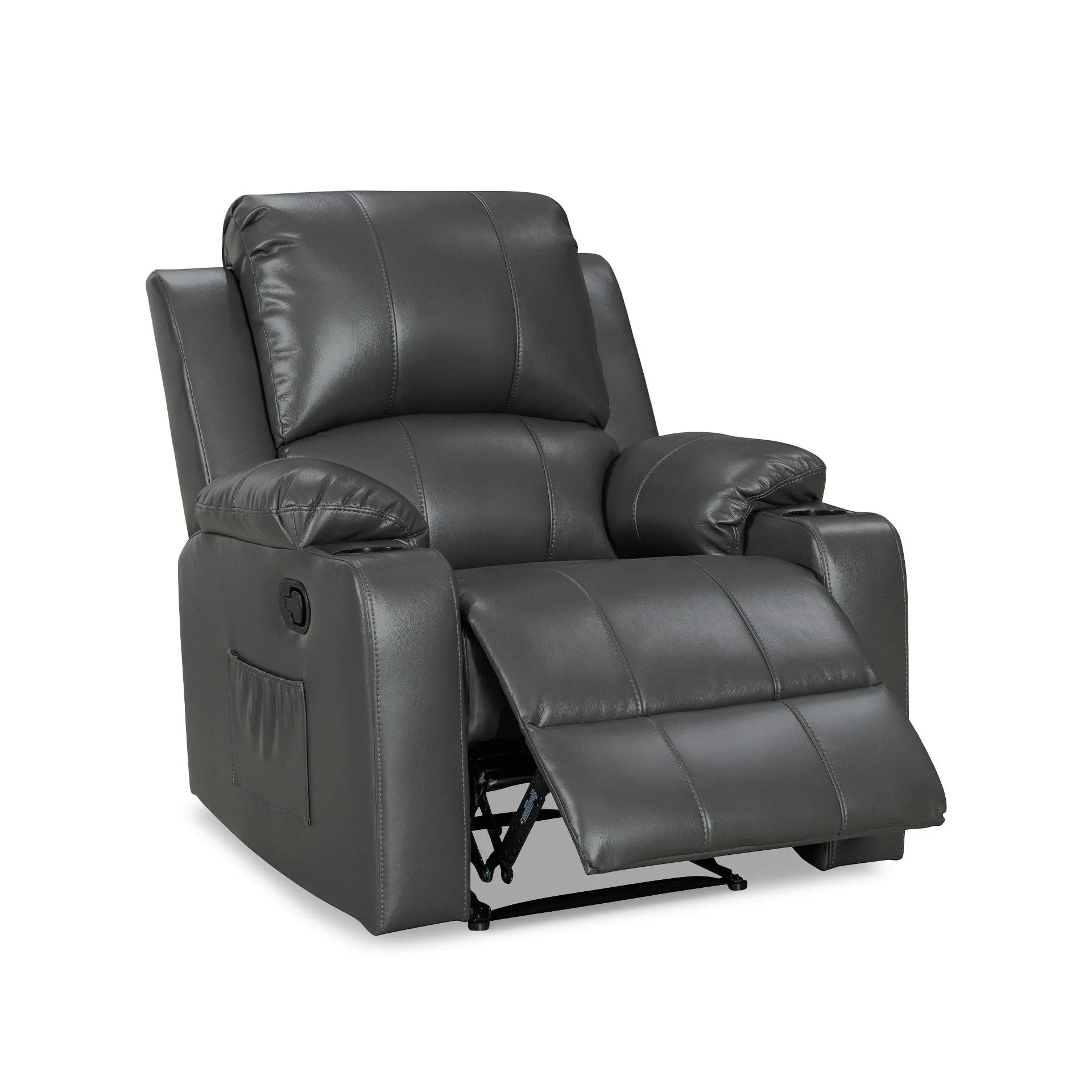 Henley Air Leather Manual 1 Seater Recliner Sofa - Grey - Image 4
