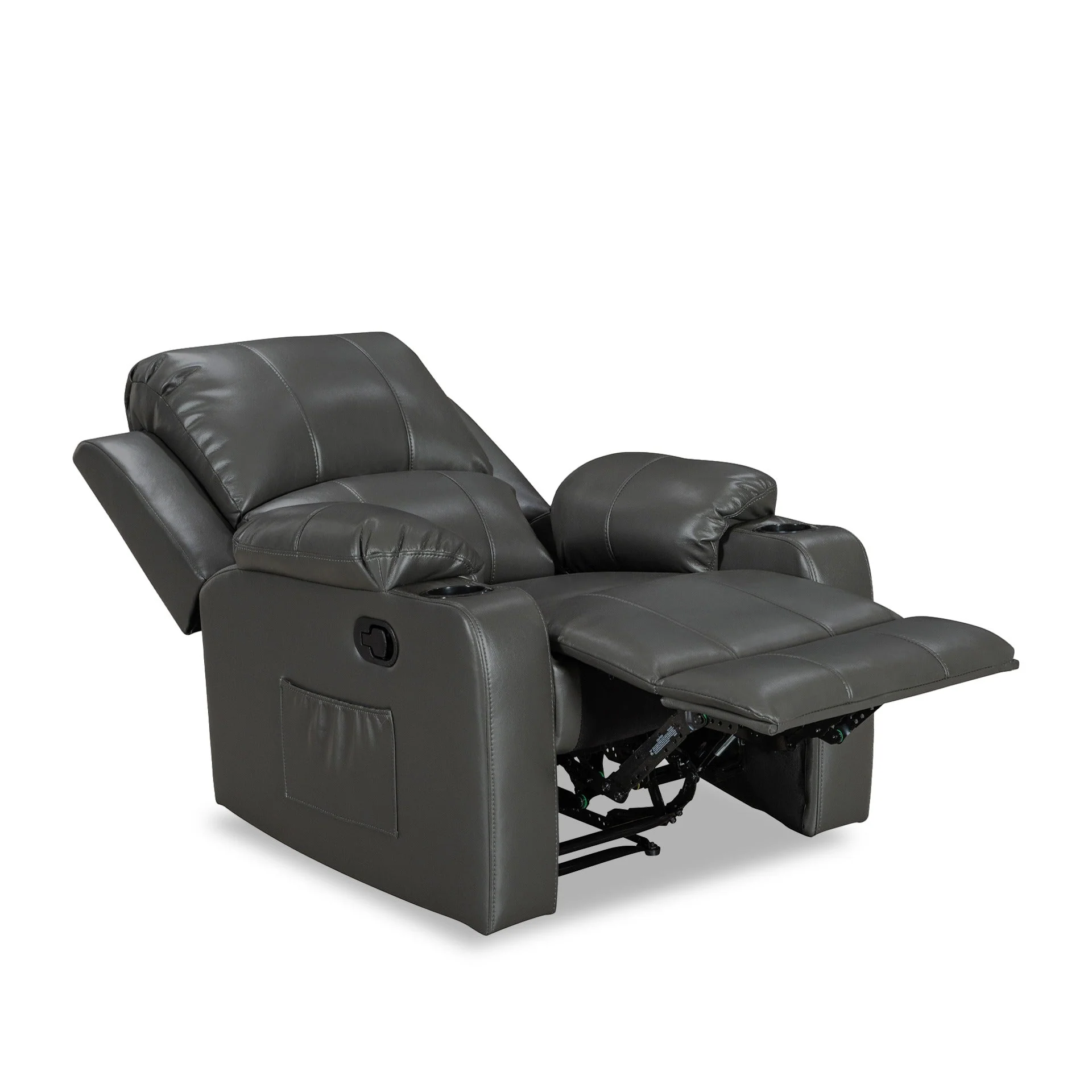 Henley Air Leather Manual 1 Seater Recliner Sofa - Grey - Image 5