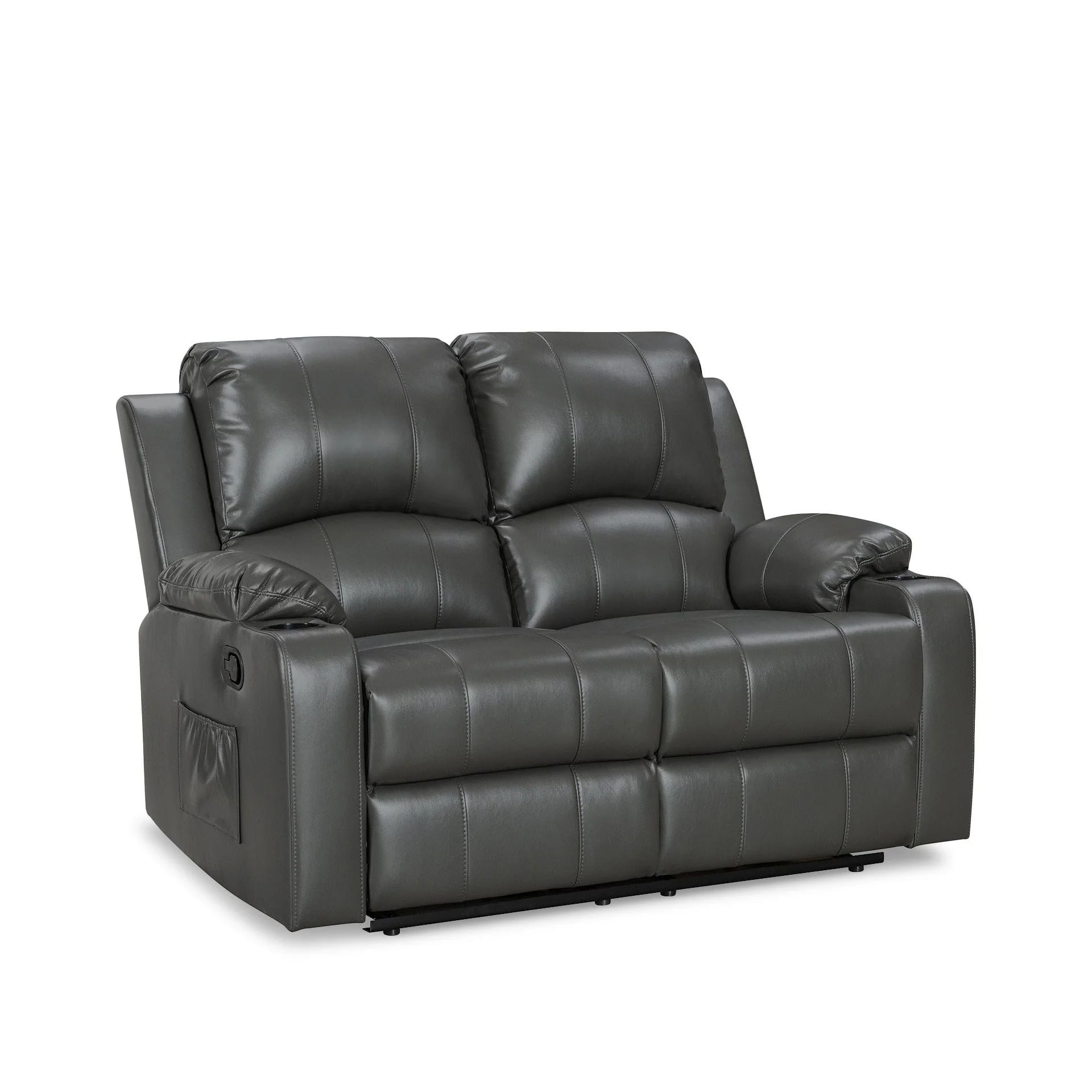 Henley Air Leather Manual 2 Seater Recliner Sofa - Grey - Image 2