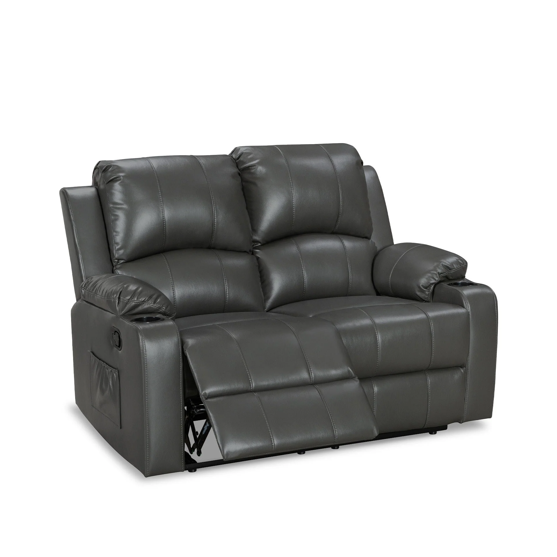 Henley Air Leather Manual 2 Seater Recliner Sofa - Grey - Image 4