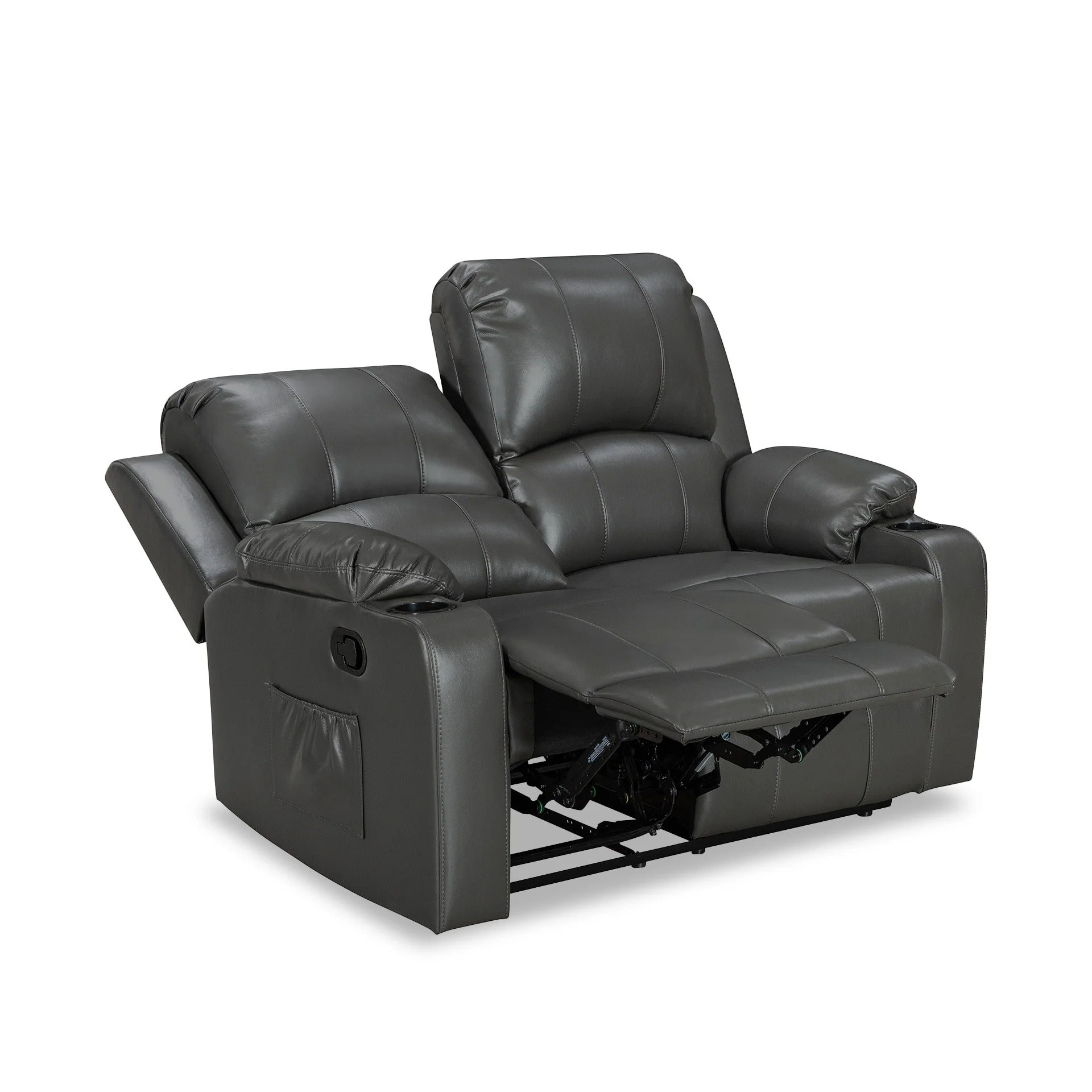 Henley Air Leather Manual 2 Seater Recliner Sofa - Grey - Image 5