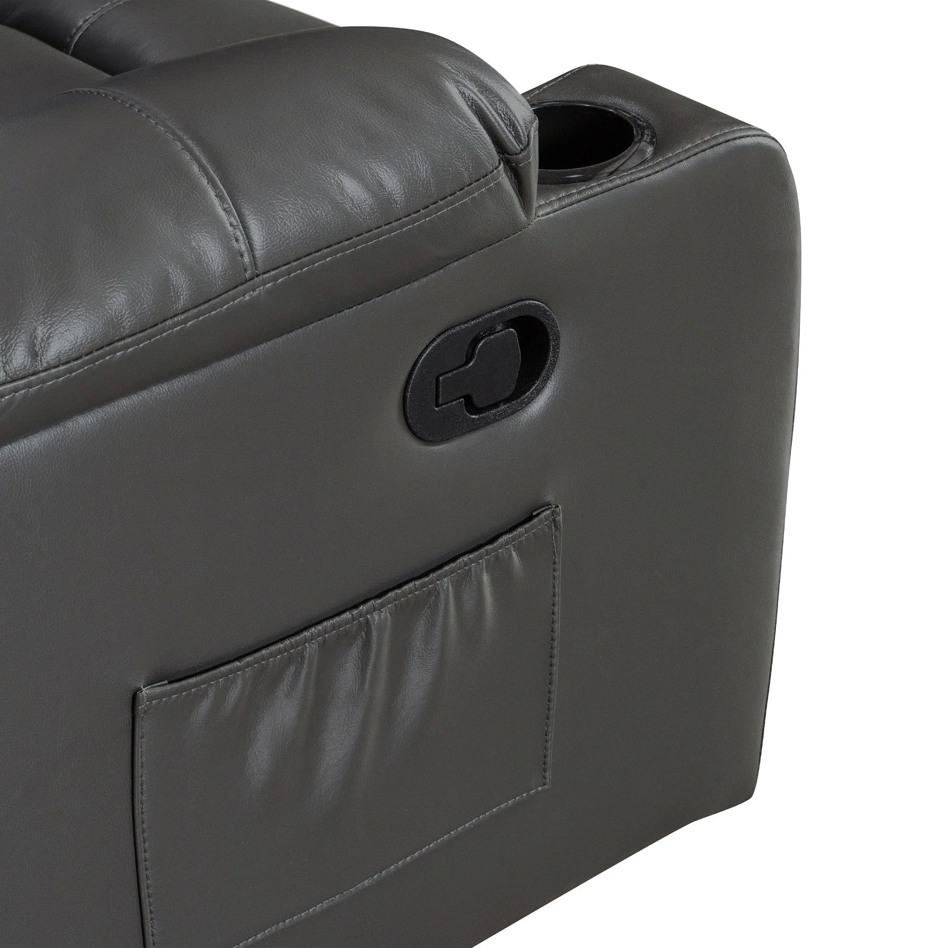 Henley Air Leather Manual 2 Seater Recliner Sofa - Grey - Image 6