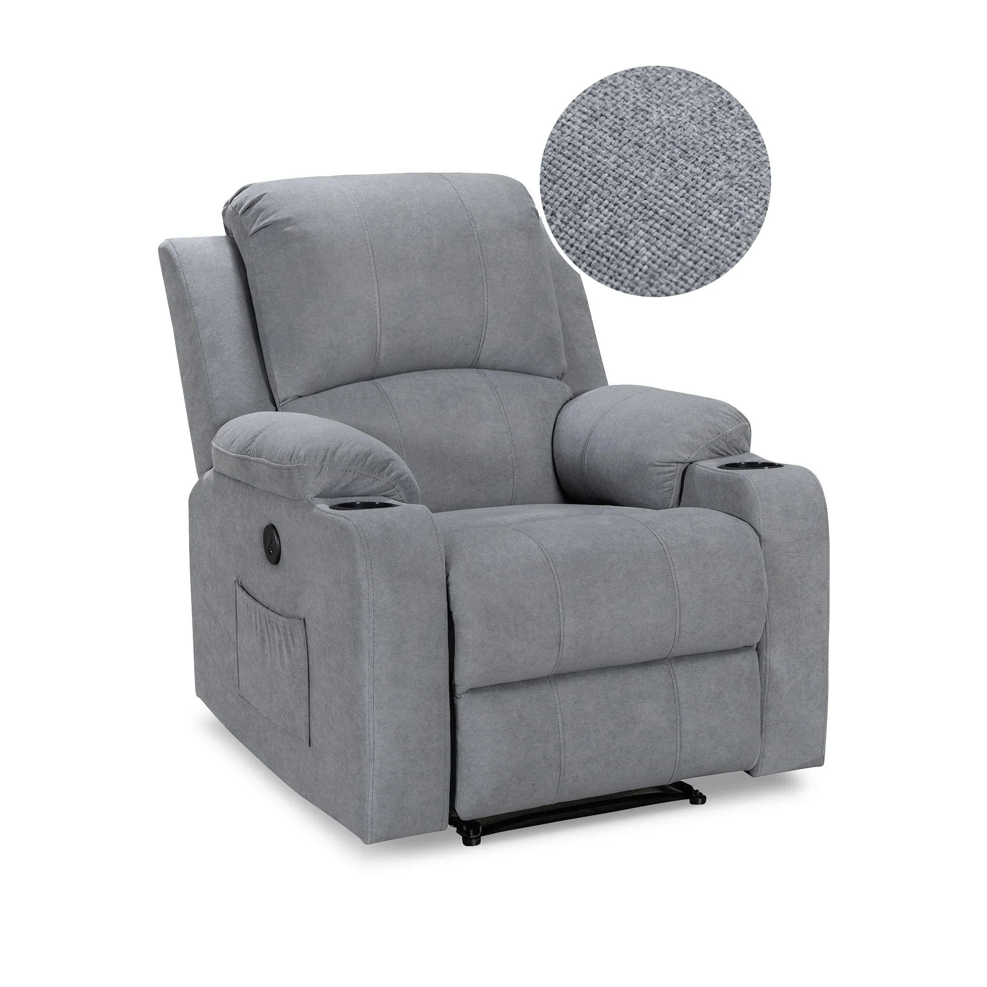 Henley Fabric Electric 1 Seater Recliner Sofa - Grey - Image 10