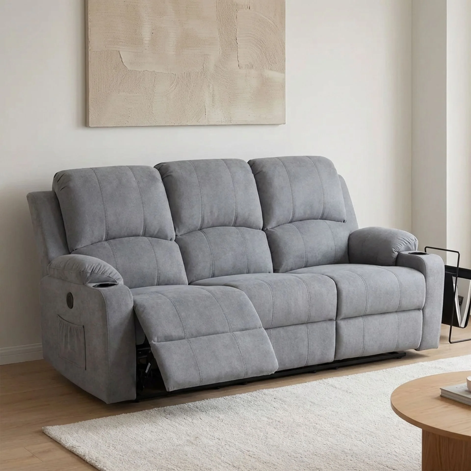 Henley Fabric Electric 3 Seater Recliner Sofa - Grey