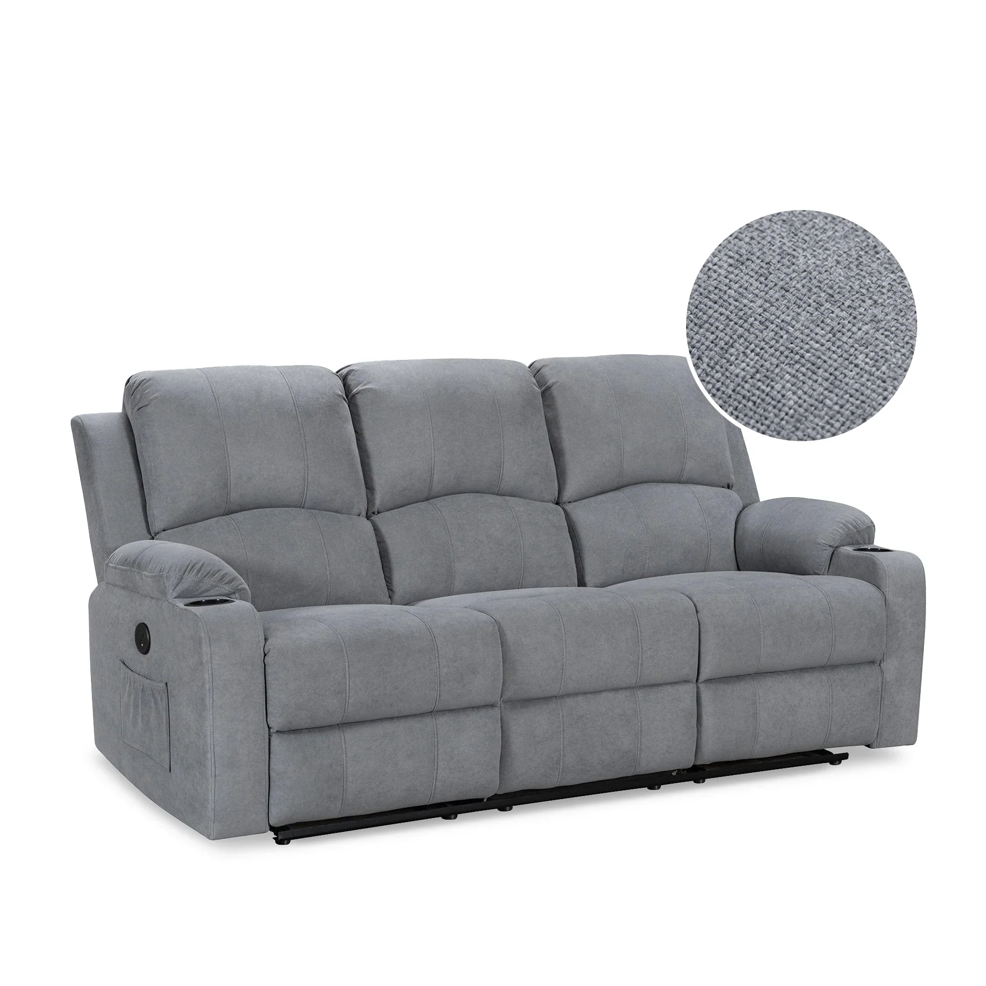Henley Fabric Electric 3 Seater Recliner Sofa - Grey - Image 10