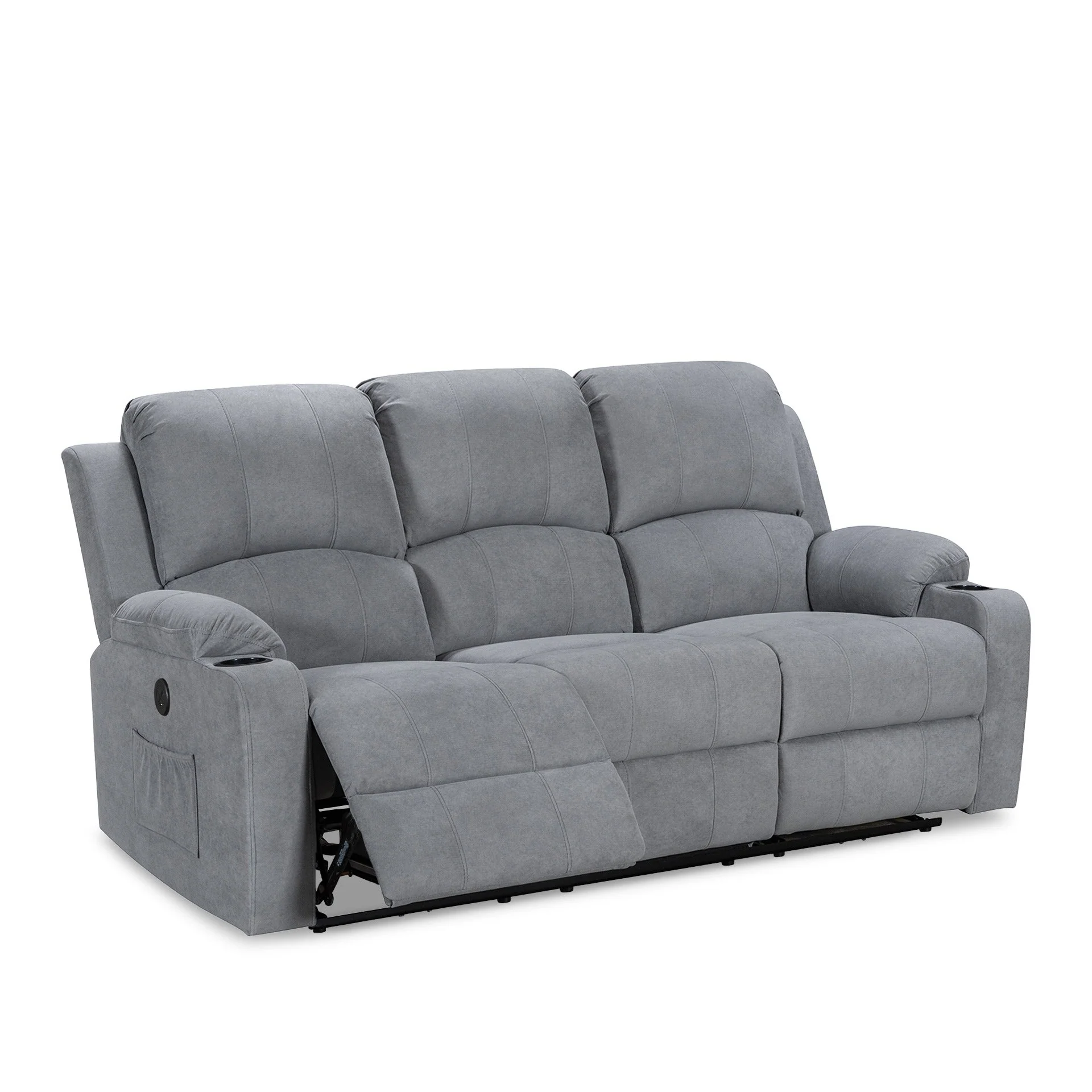 Henley Fabric Electric 3 Seater Recliner Sofa - Grey - Image 12