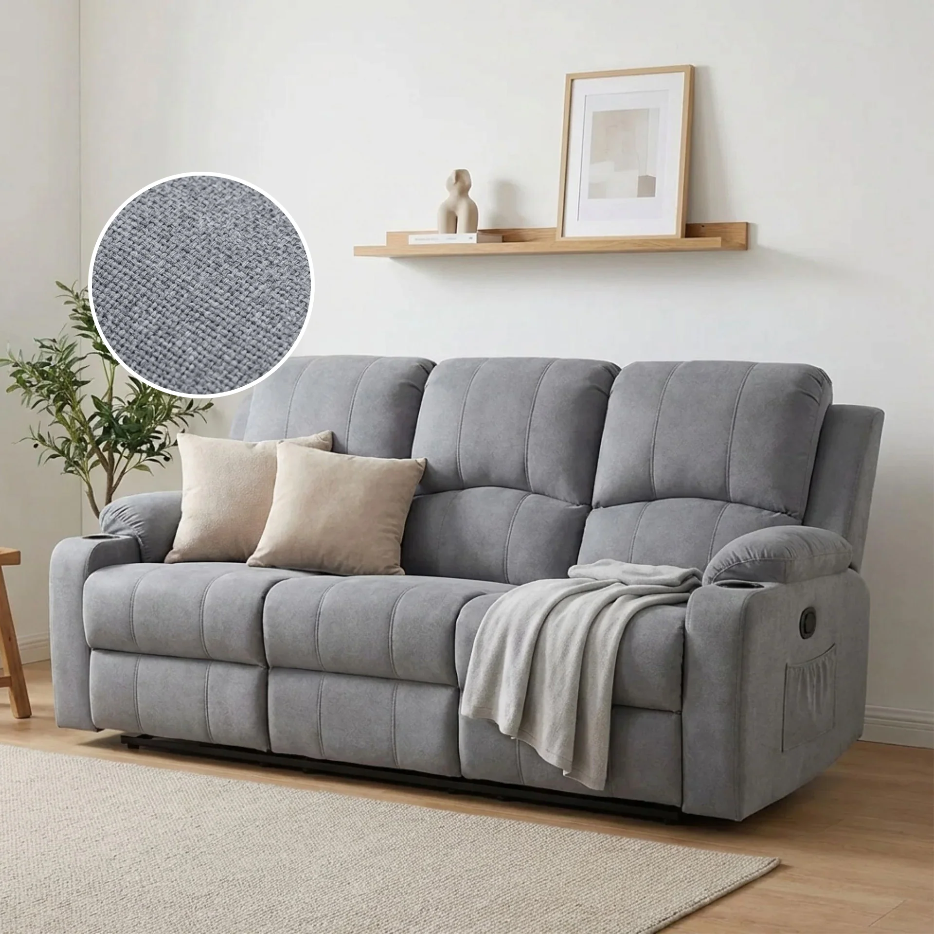 Henley Fabric Electric 3 Seater Recliner Sofa - Grey - Image 2