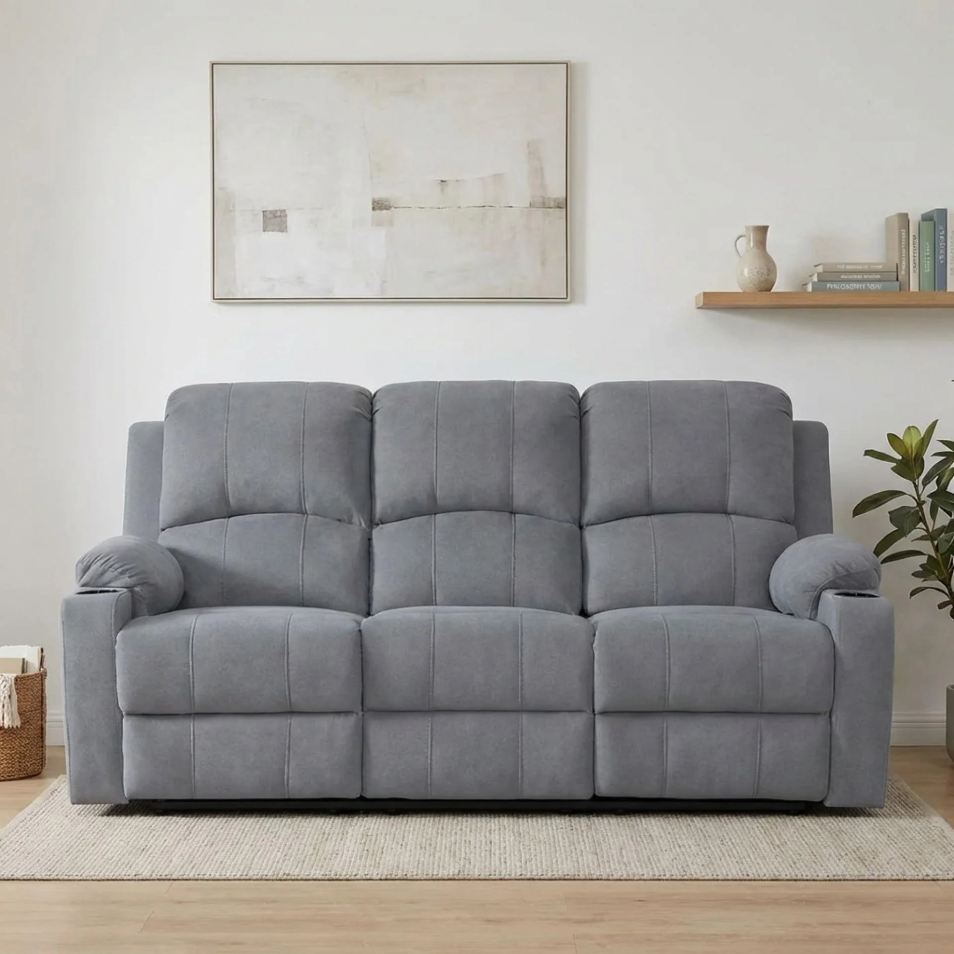 Henley Fabric Electric 3 Seater Recliner Sofa - Grey - Image 5
