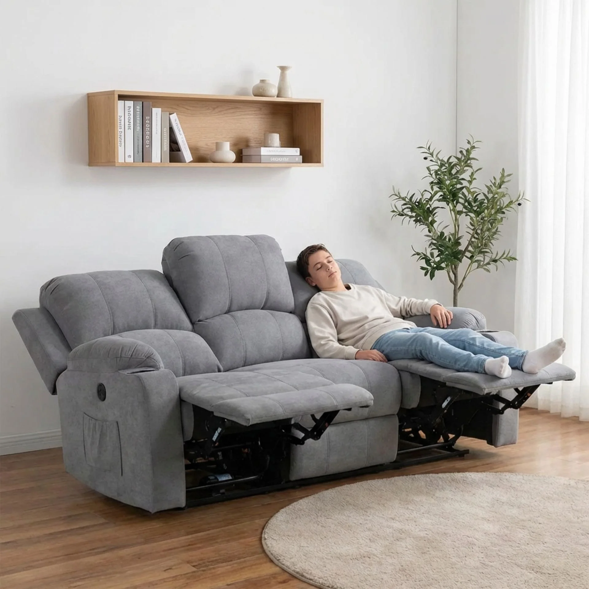 Henley Fabric Electric 3 Seater Recliner Sofa - Grey - Image 7
