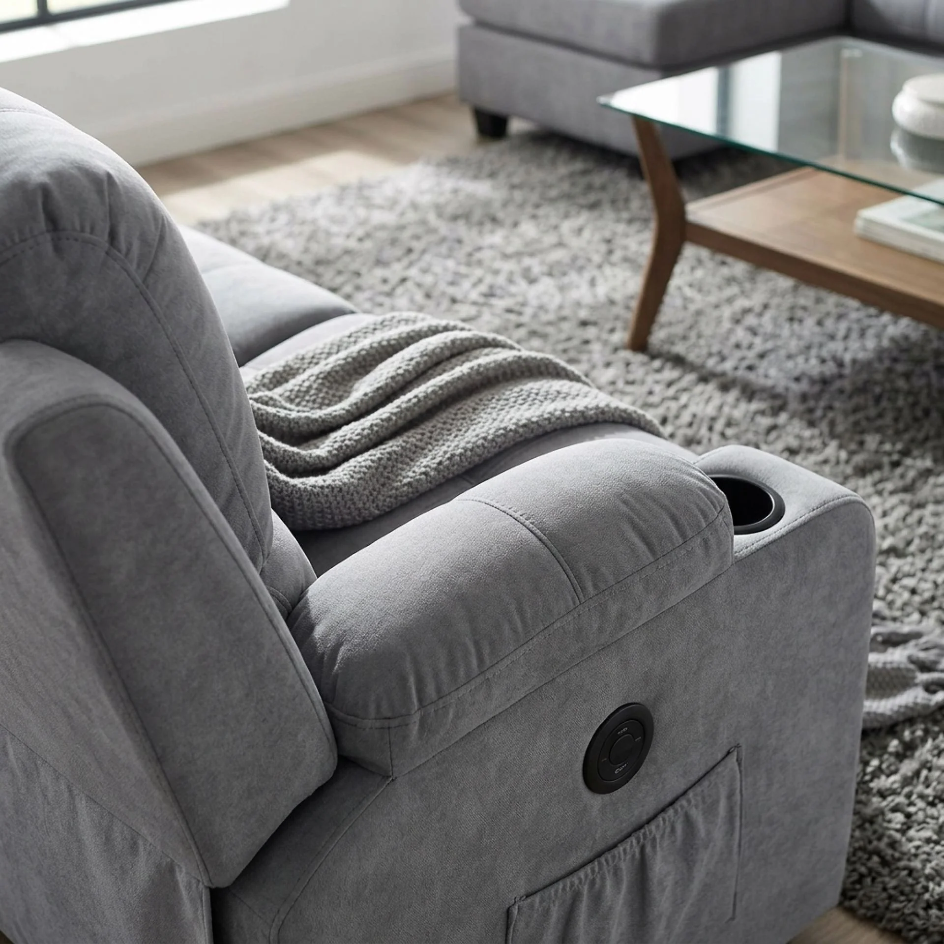Henley Fabric Electric 3 Seater Recliner Sofa - Grey - Image 8
