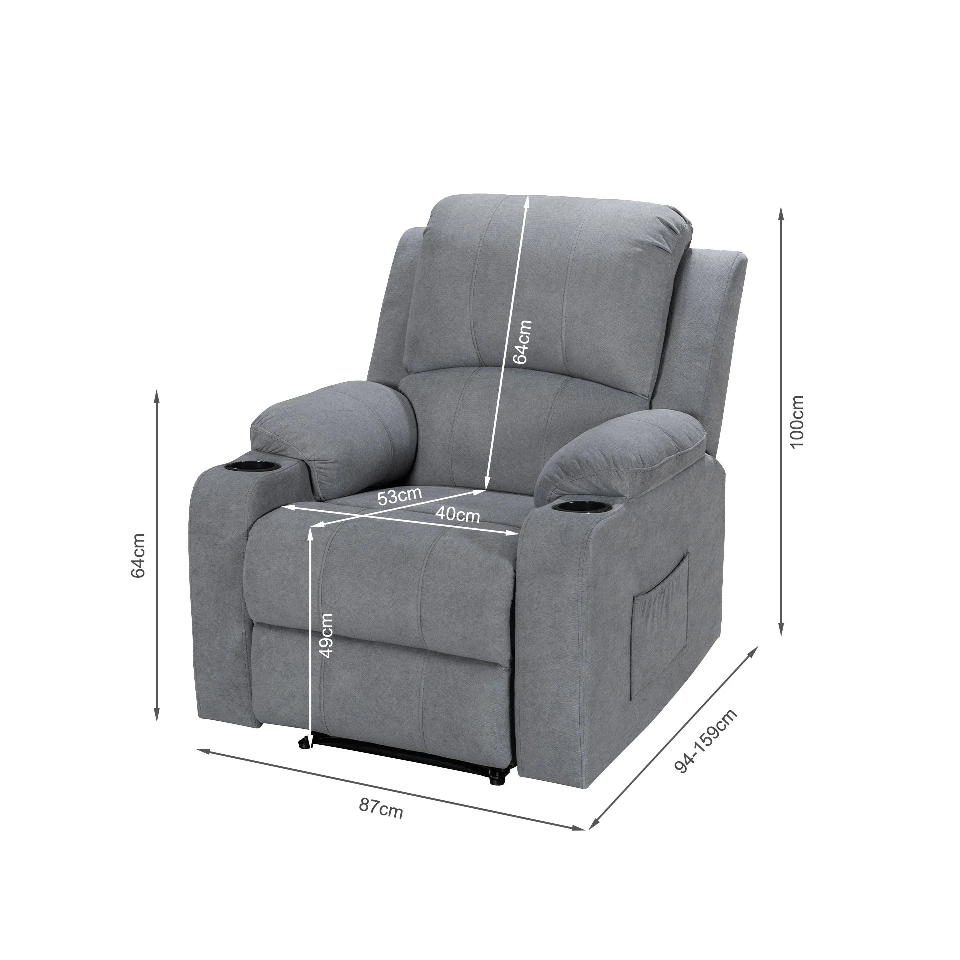 Henley Fabric Manual 1 Seater Recliner Sofa - Grey - Image 13