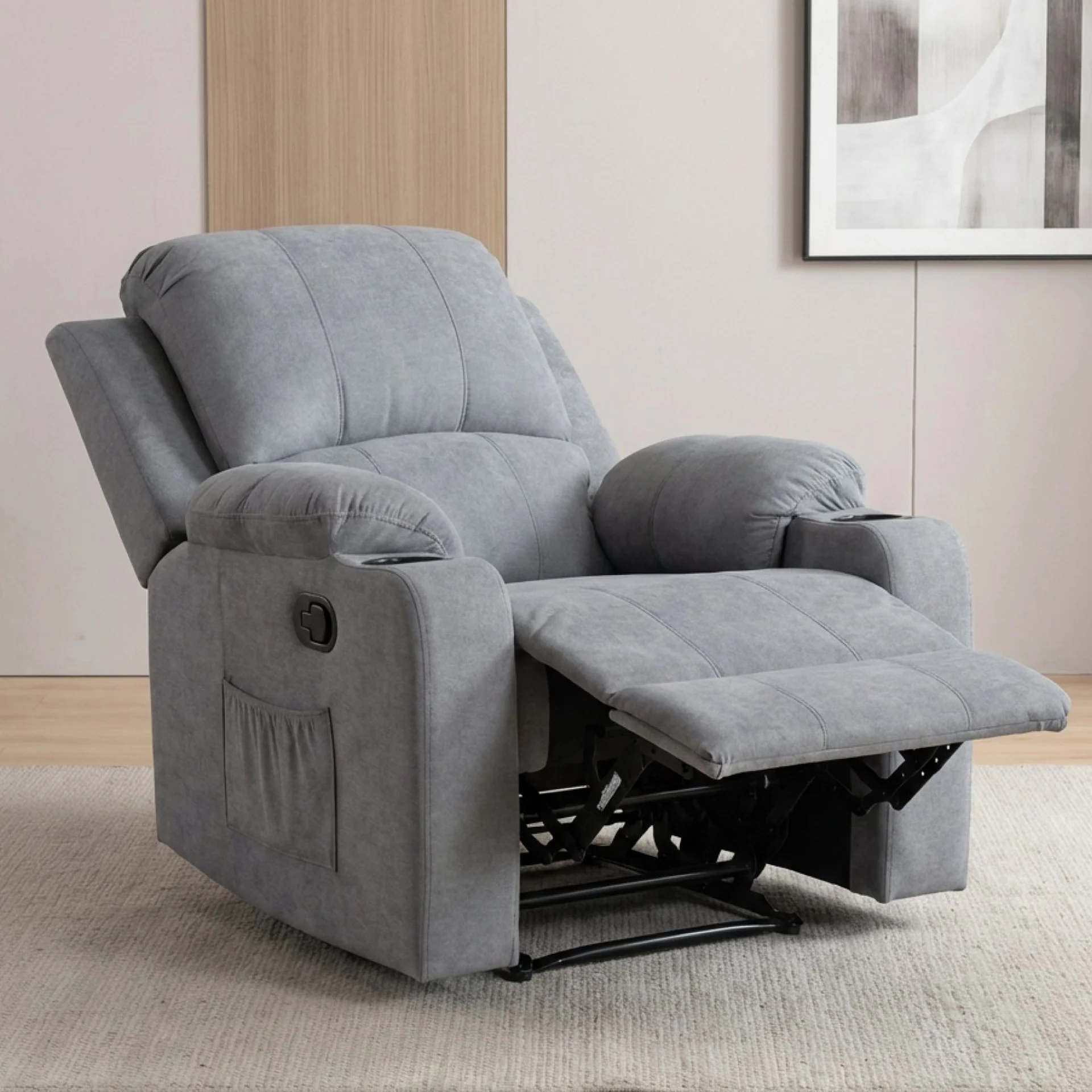 Henley Fabric Manual 1 Seater Recliner Sofa - Grey - Image 5