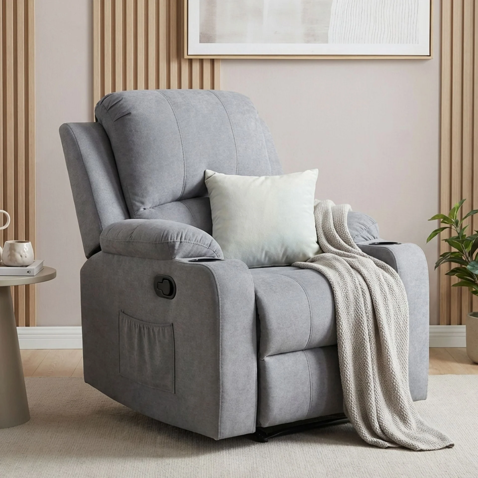 Henley Fabric Manual 1 Seater Recliner Sofa - Grey - Image 6
