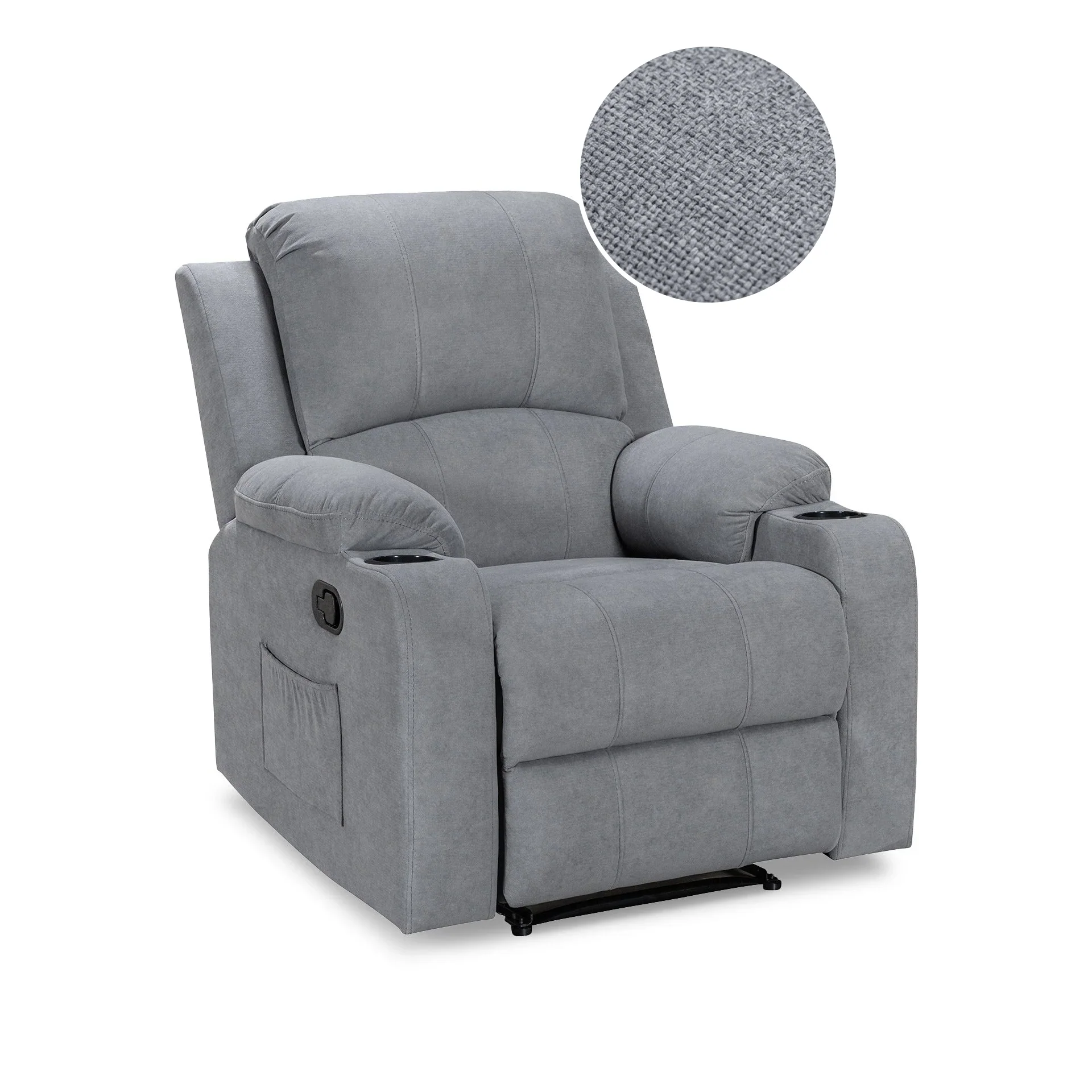 Henley Fabric Manual 1 Seater Recliner Sofa - Grey - Image 7