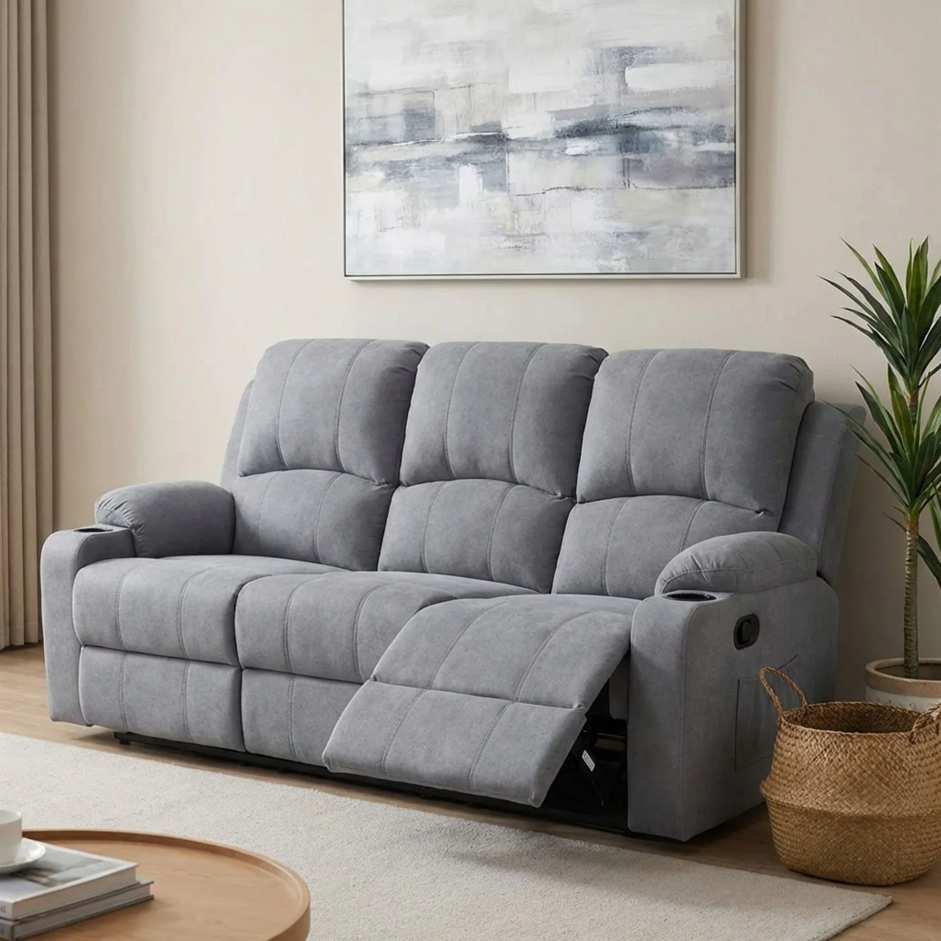 Henley Fabric Manual 3 Seater Recliner Sofa - Grey