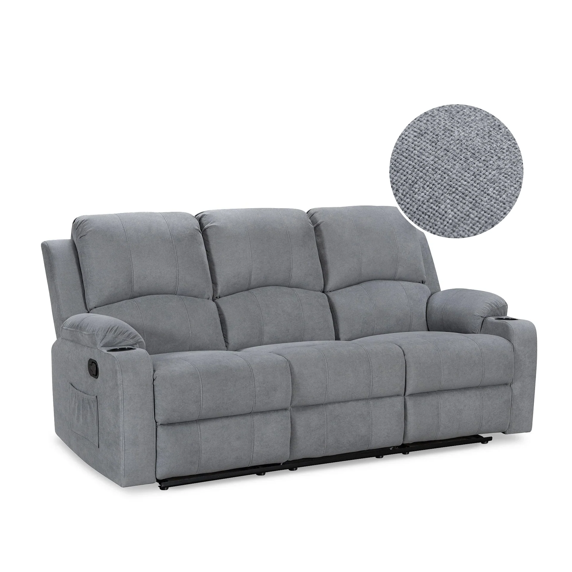 Henley Fabric Manual 3 Seater Recliner Sofa - Grey - Image 10