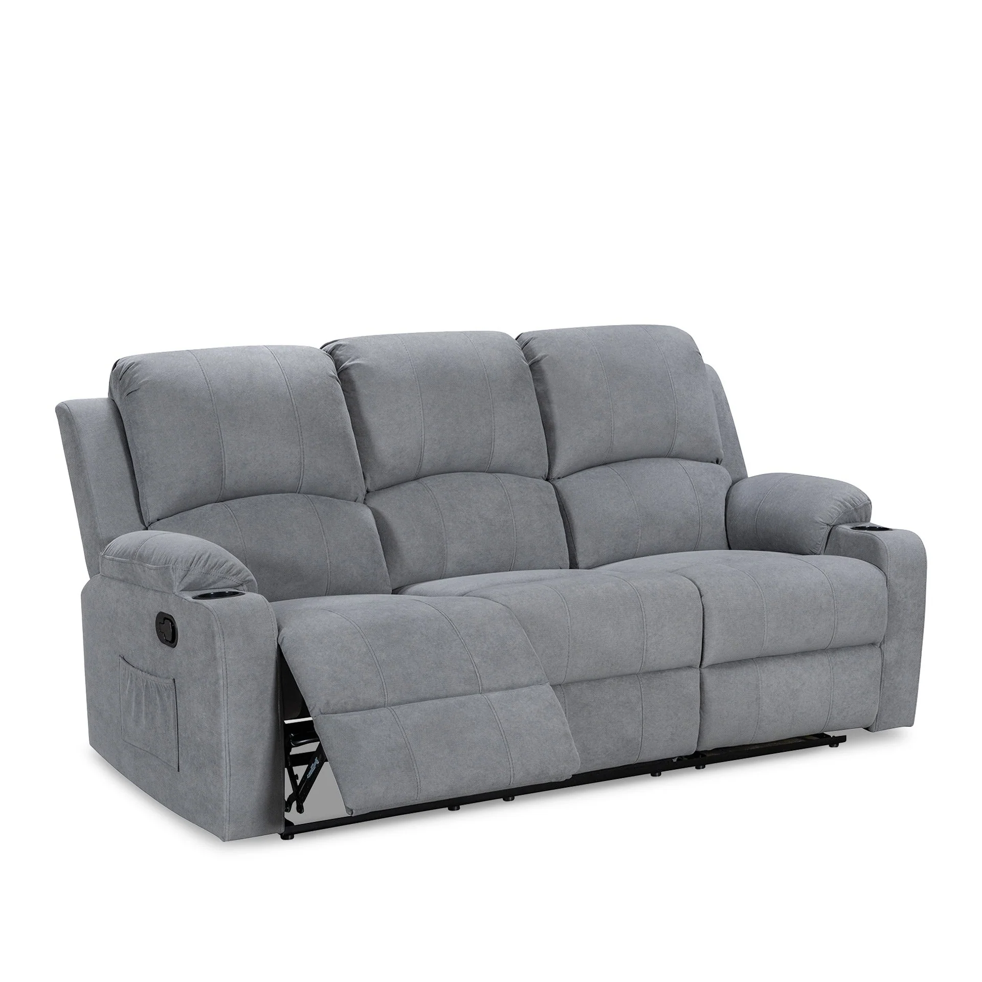 Henley Fabric Manual 3 Seater Recliner Sofa - Grey - Image 12