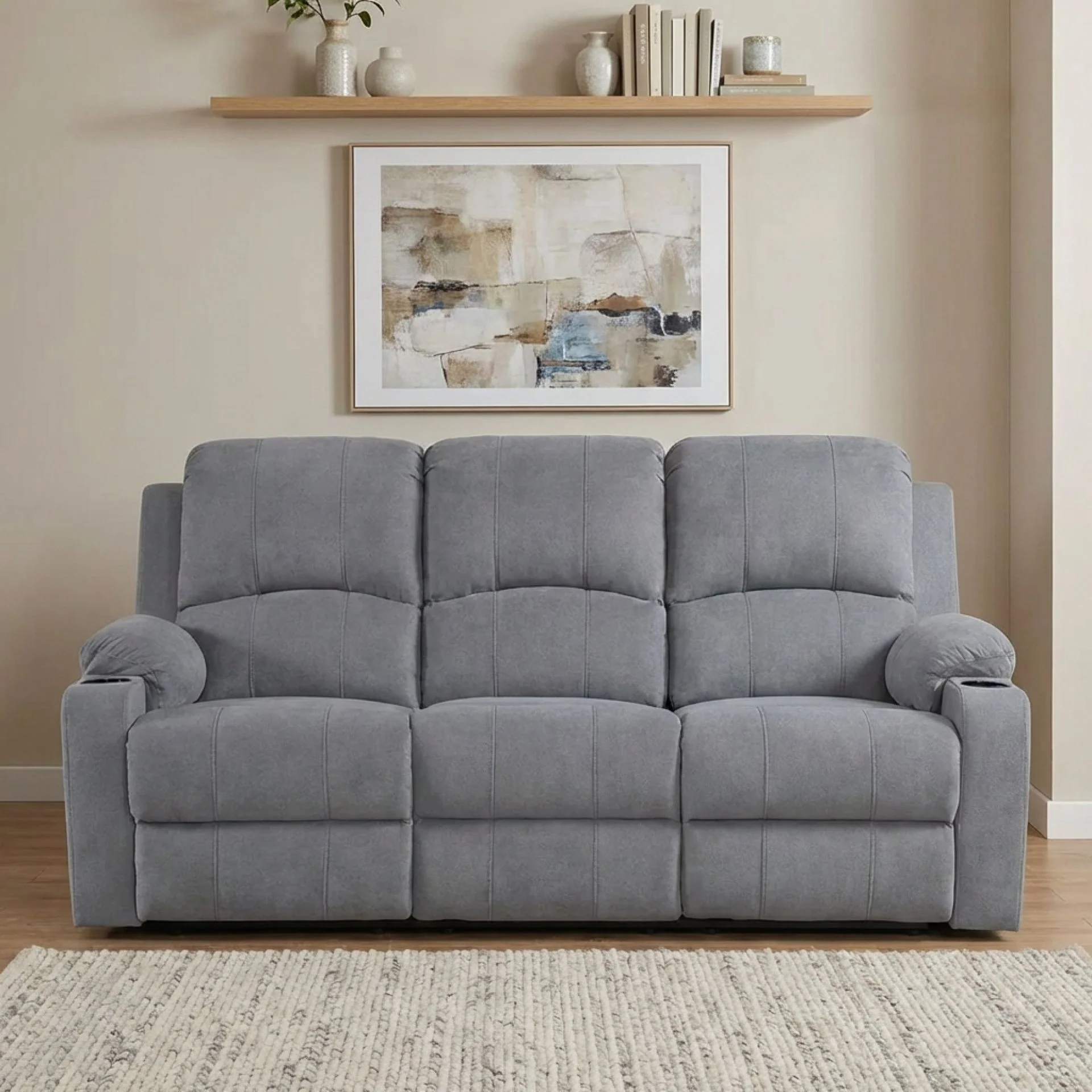 Henley Fabric Manual 3 Seater Recliner Sofa - Grey - Image 5