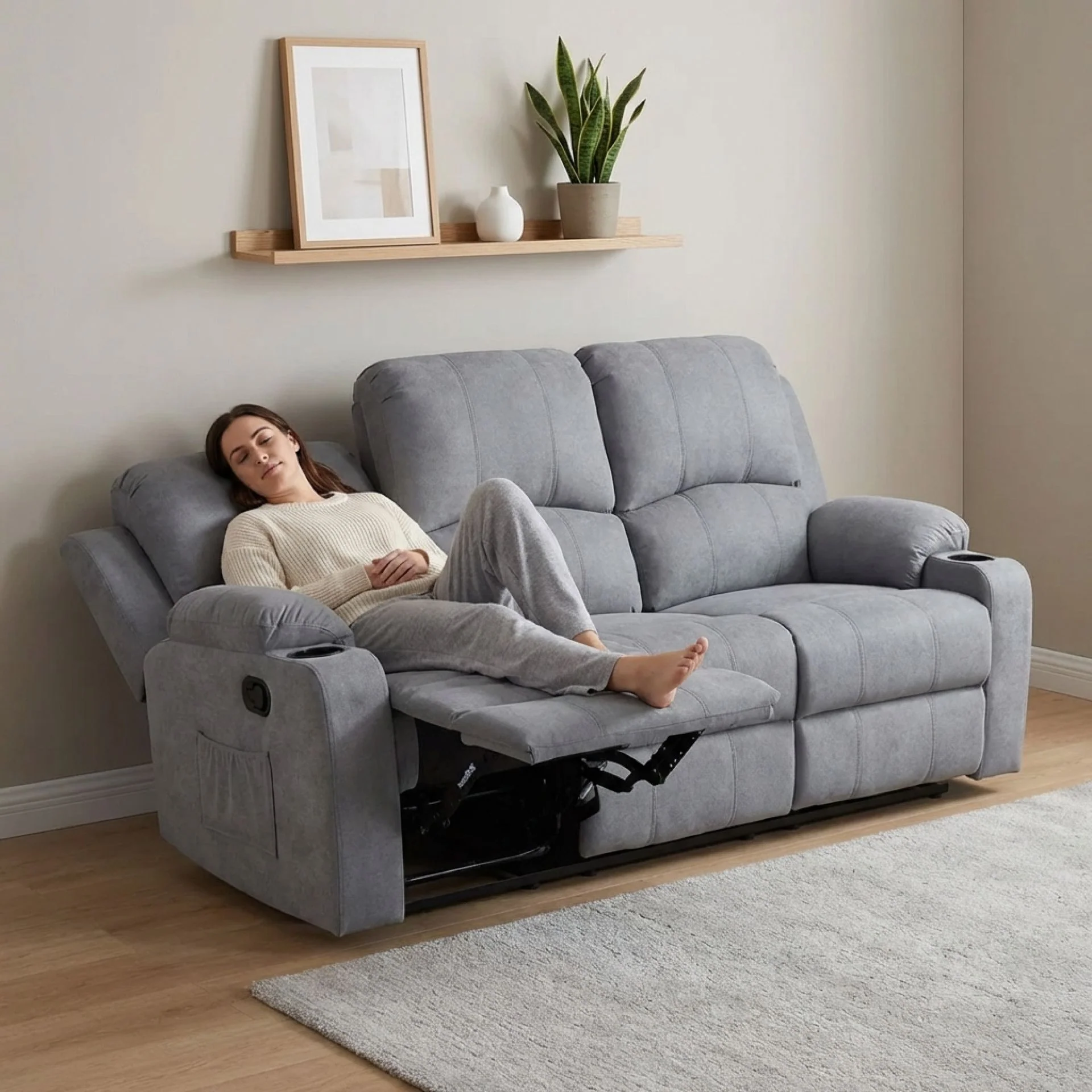 Henley Fabric Manual 3 Seater Recliner Sofa - Grey - Image 7