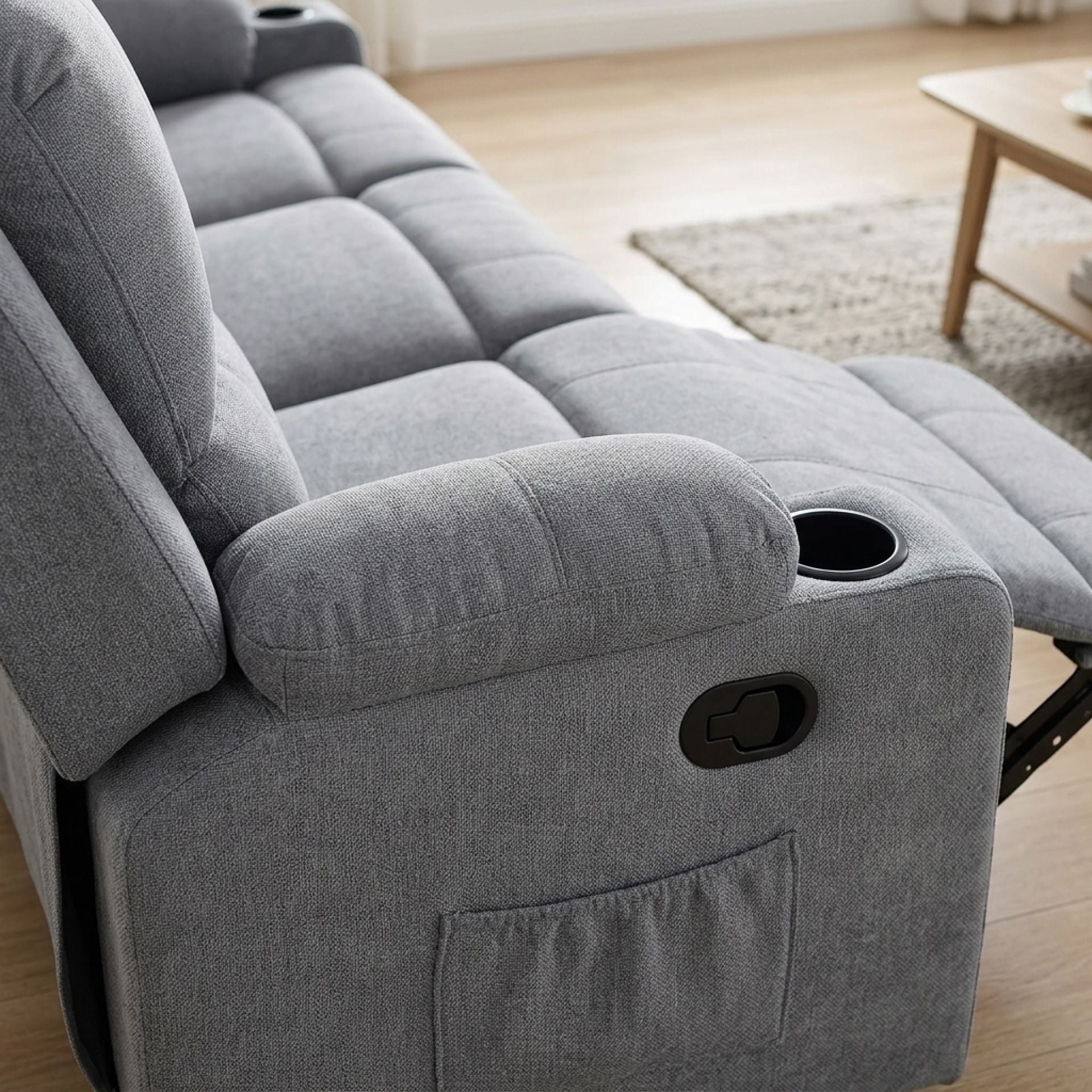 Henley Fabric Manual 3 Seater Recliner Sofa - Grey - Image 8