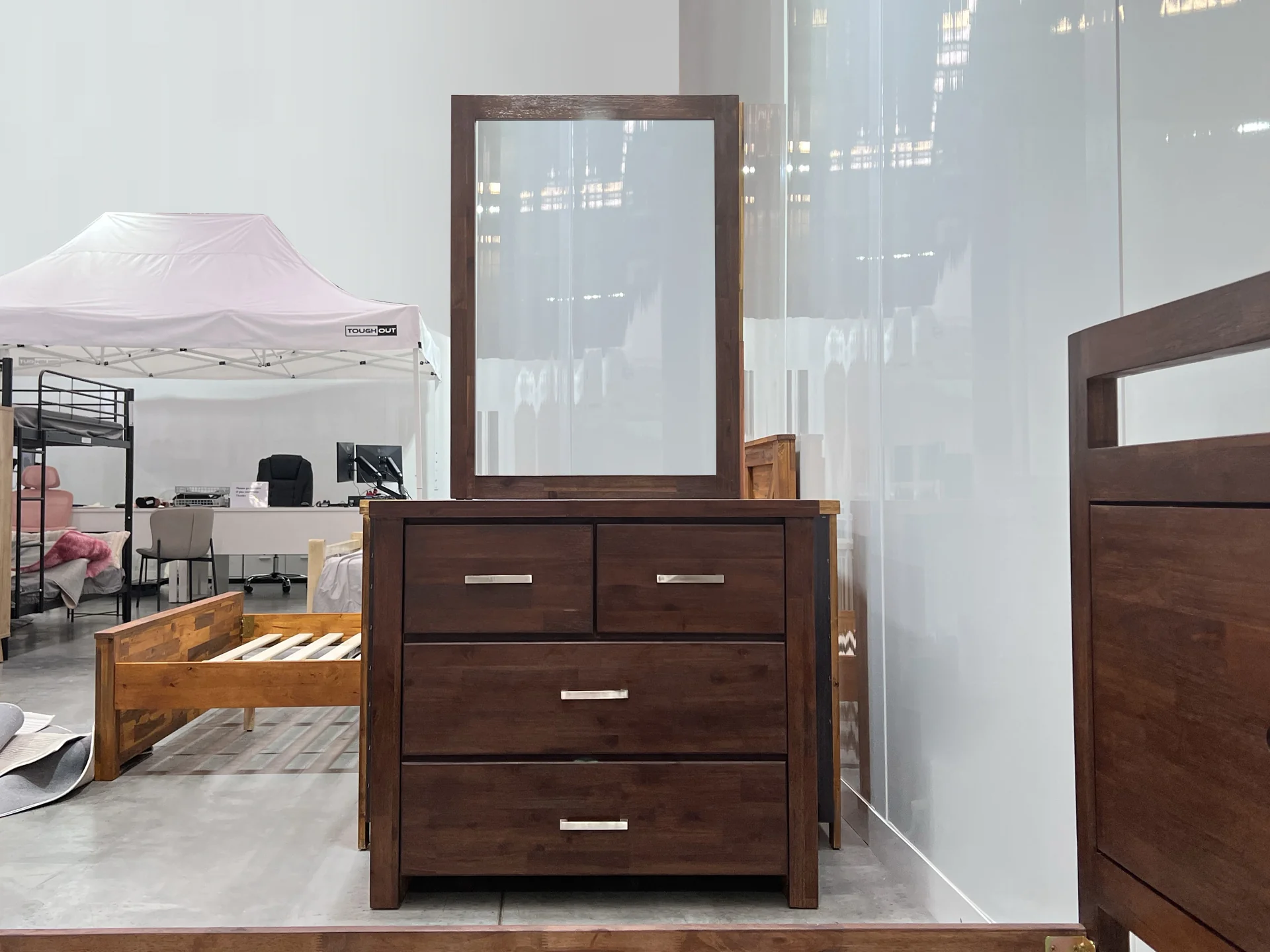 Hensley Solid Wood 4 Drawer Dresser with Mirror - Rain Oak