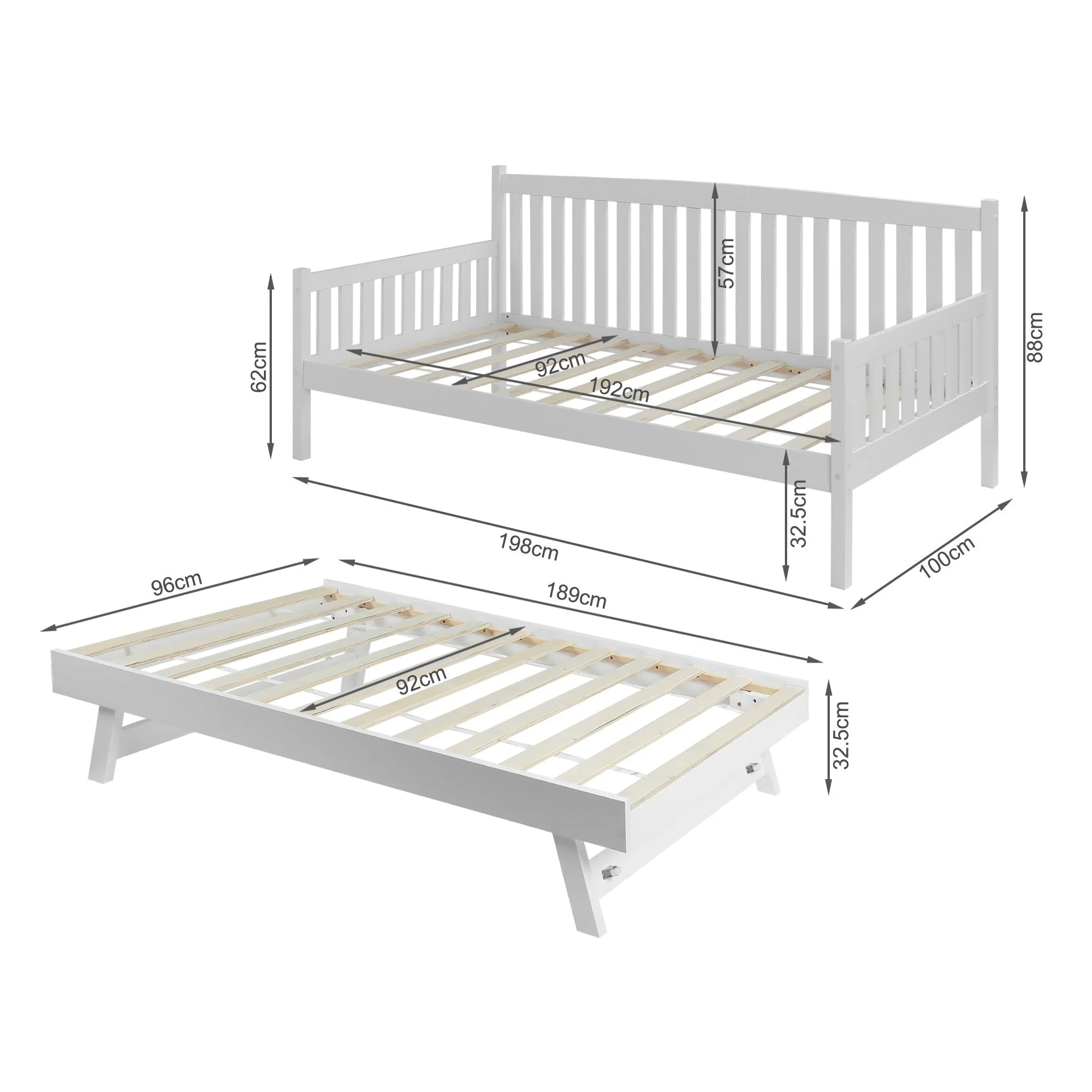 Herbert Single Wooden Trundle Bed Frame - White - Image 11