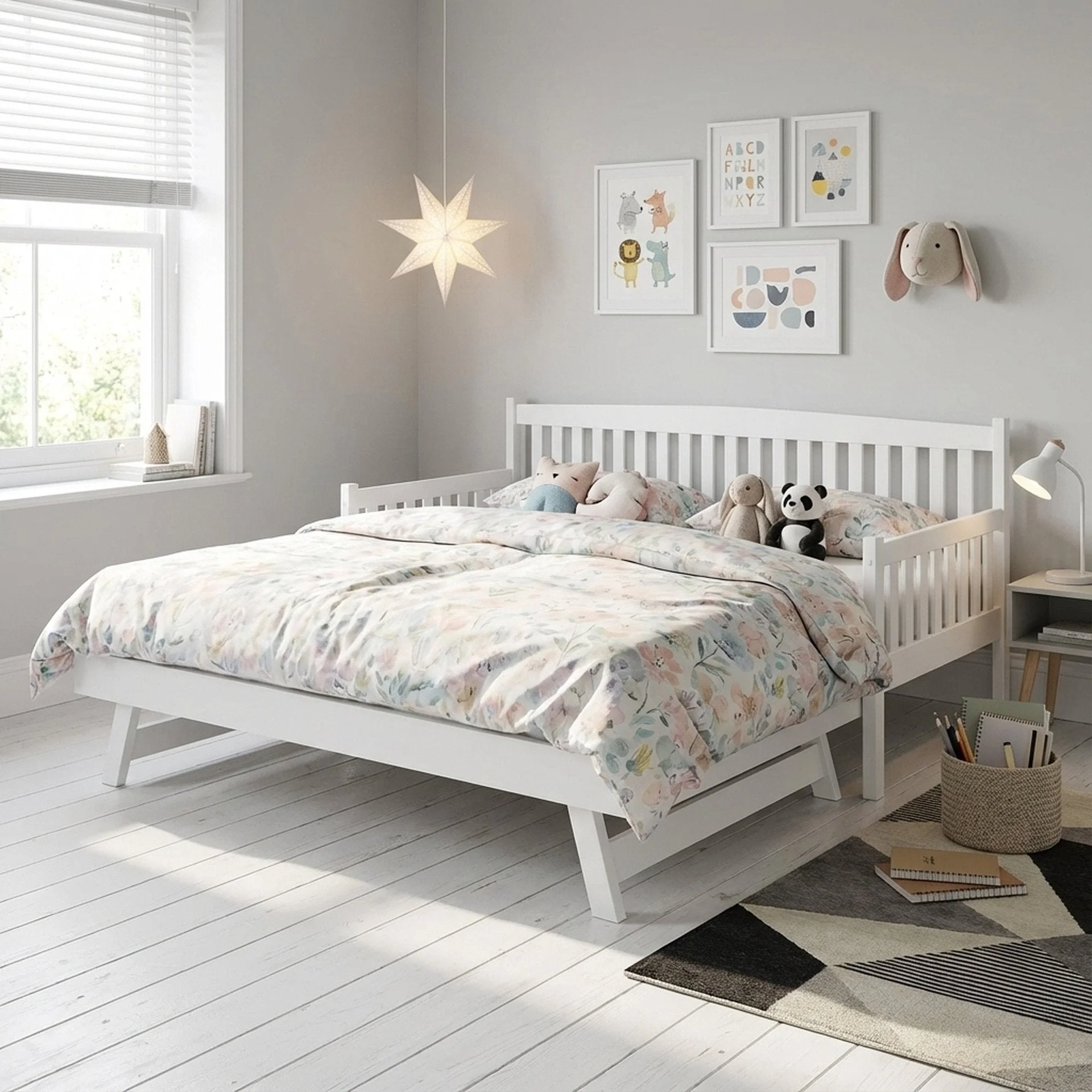 Herbert Single Wooden Trundle Bed Frame - White - Image 3