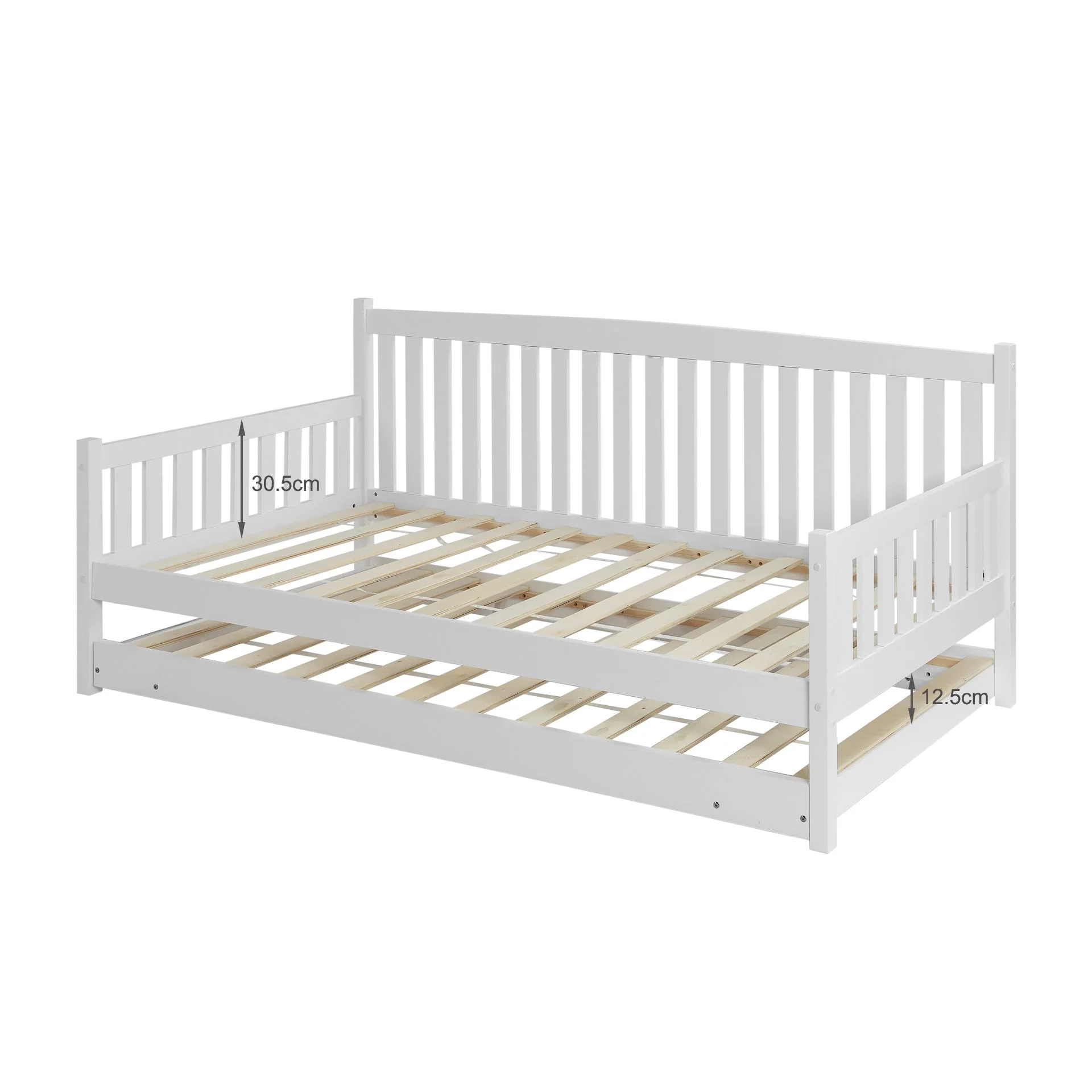 Herbert Single Wooden Trundle Bed Frame - White - Image 4