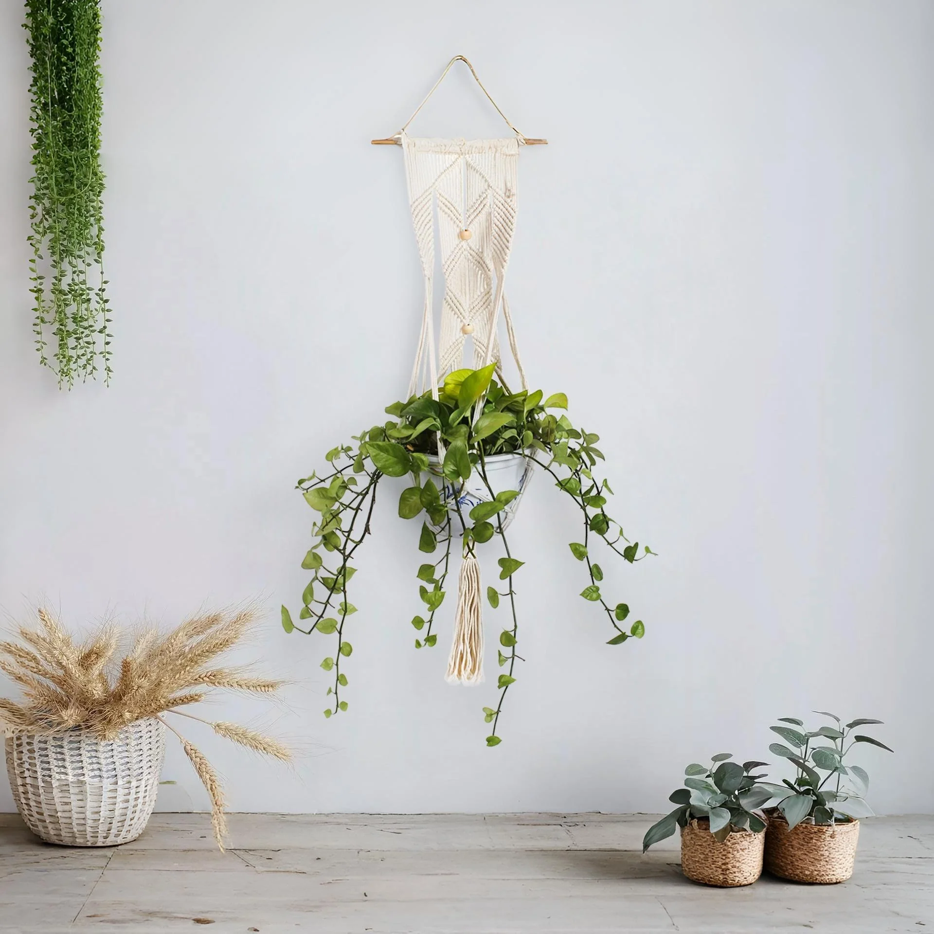 Hessian Macrame Rope Macrame Plant Hanger Macrame Pot Hanger - Beads